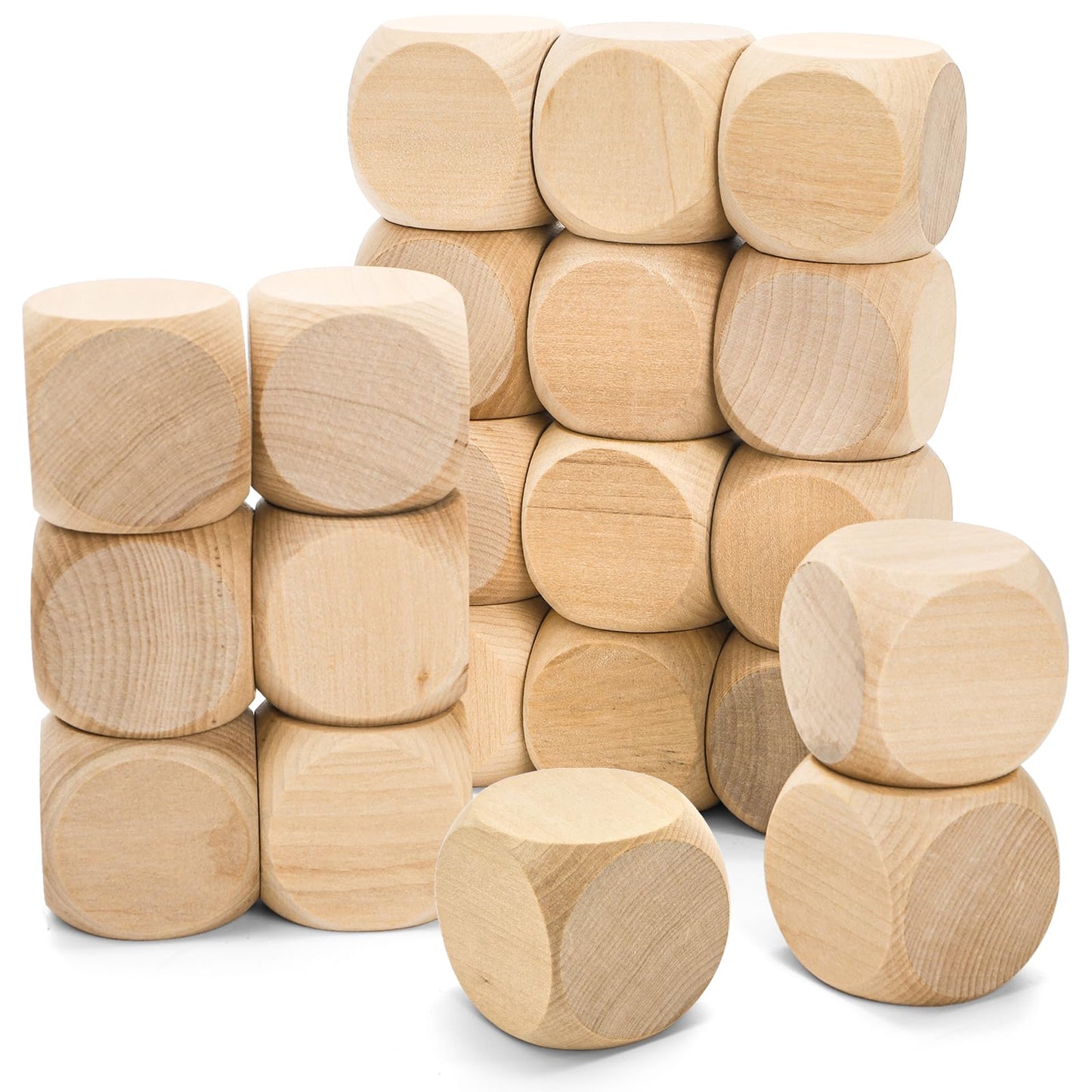 ZEAYEA 20 Pcs Blank Wooden Dice, 2 inch Unfinished Square Blocks, Blank 6 Sided Wood Cubes with Rounded Corners for Building Blocks, DIY Craft Projects, Party Supplies