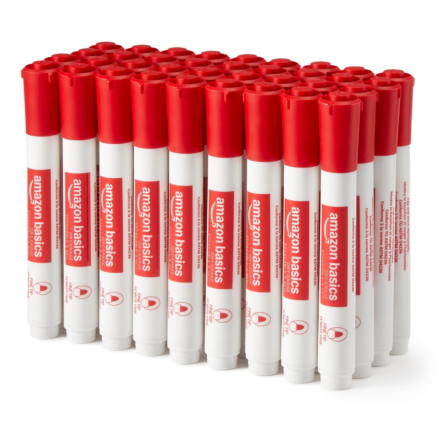 Amazon Basics Low-Odor Dry Erase Whiteboard Markers, Fine Tip, Quick-Dry, Red, 36-Pack
