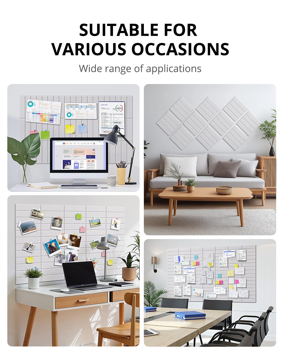 Woovio Cork Board 48"x36" Large Felt Bulletin Board with Self Adhesive, Cork Boards for Walls for Office-12 Pack Pin Board Use in Home Classroom Office Wall Decor White