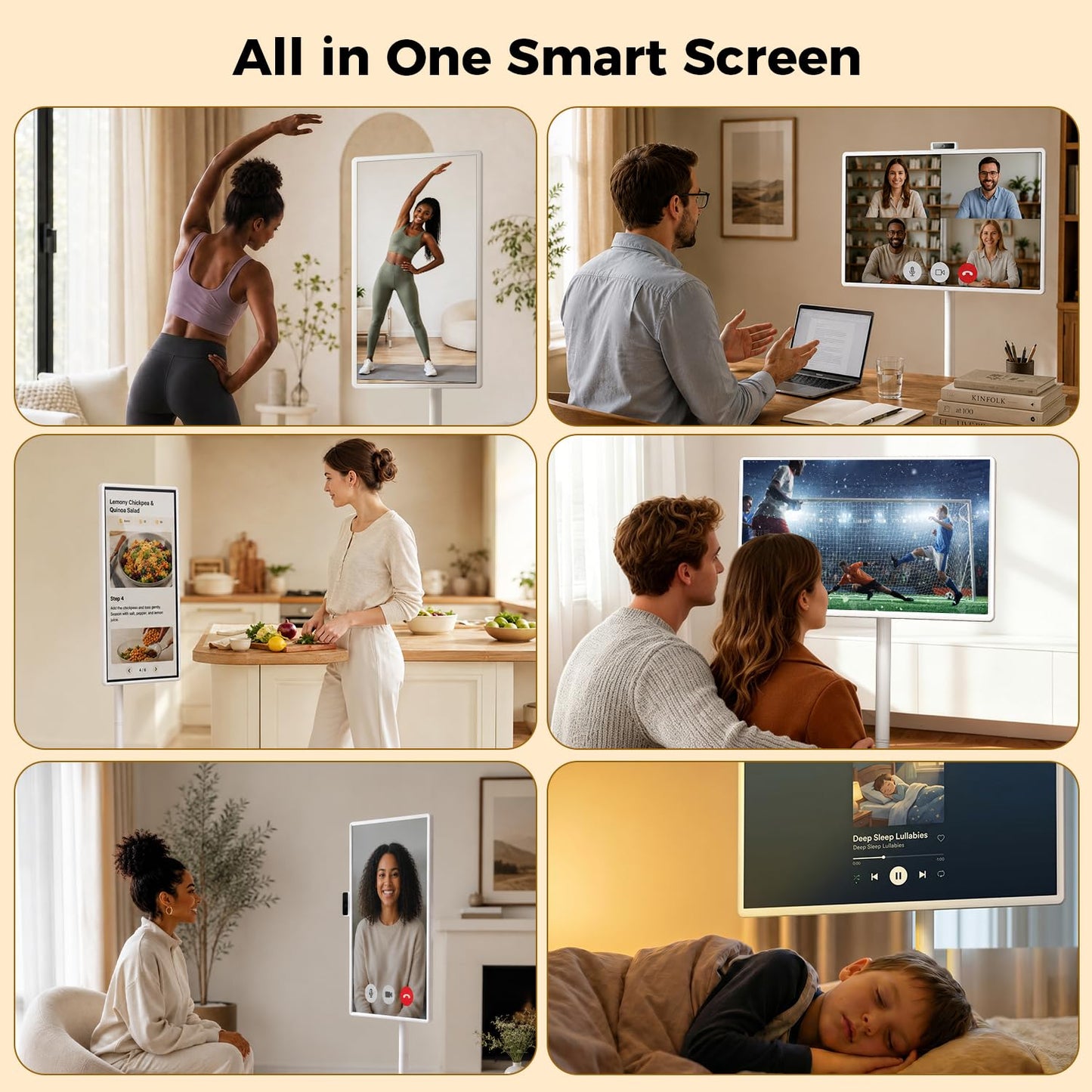 32 Inch Smart Portable TV, FHD Touch Screen Rolling Monitor on Wheels, Android 15 8GB +128GB, Wireless Tablet Display with Camera, 20W Speaker, EDLA-Certified 38,400 mAh Battery Voice Airmouse Remote