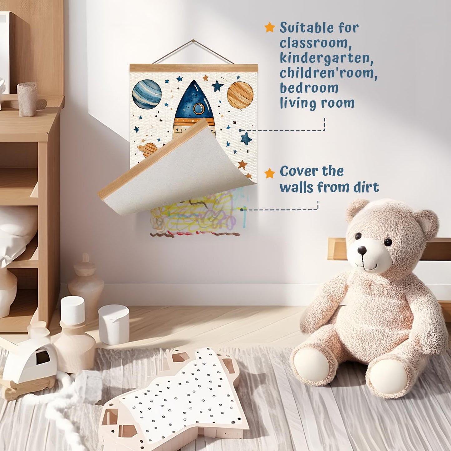 Solar System Poster Wall Art Set of 2, The Planets Wall Decor Wood Hanger, Space Classroom Decor, Outer Space Planets Poster for Boys and Girls Nursery, Bedroom, Playroom, Toddler and Kids Room Decoration12x16Inch(Solar system)