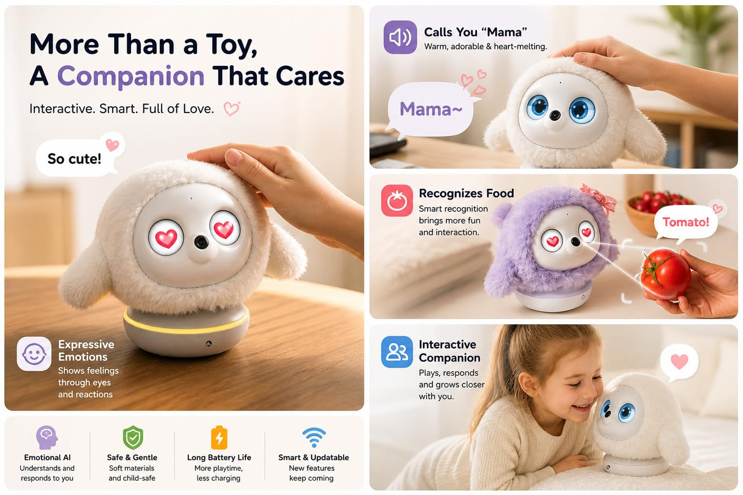 ropet KAMOMO Companion Interactive Robot Pet, Emotional Support for Kids and Adults, AI Desk Robots, Anxiety Relief Comfort Gift