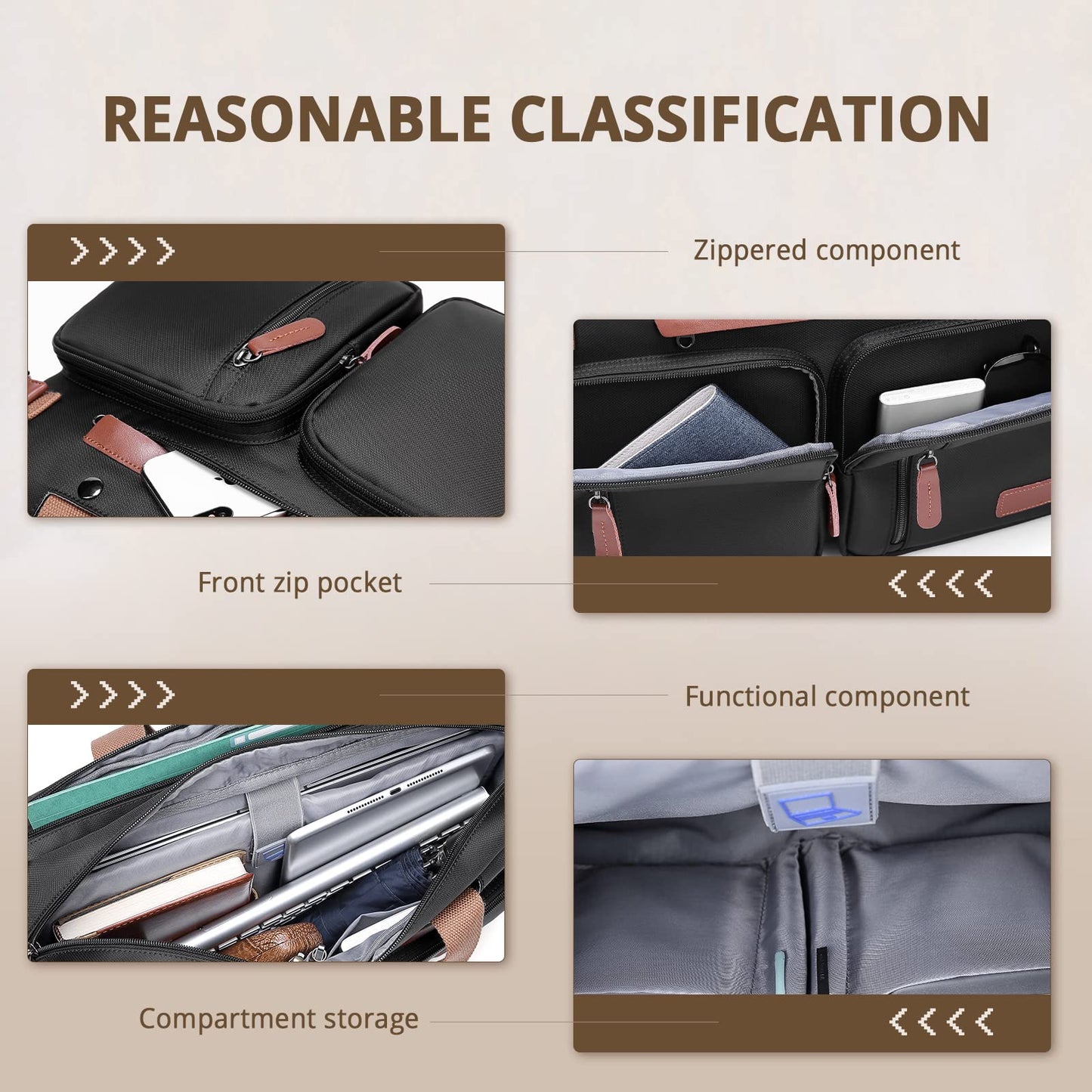 MOLNIA 15.6 inch Laptop Backpack for Men Women,3 in 1 Briefcases For Men,Messenger Bag Laotop Bag Computer Bags For Work College Travel, Black