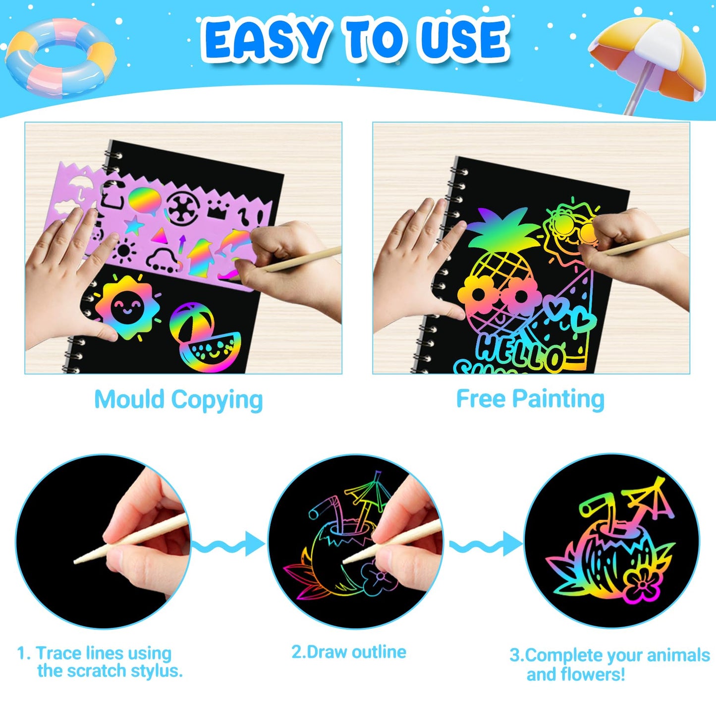ZMLM 24 Pack Scratch Art Party Favors: Birthday Party Favors for Kids 4-8, Bulk Rainbow Scratch Notebook Paper Pads, Goodie Bags Stuffers Girls Boys Classroom Gifts Crafts Toys(Summer)