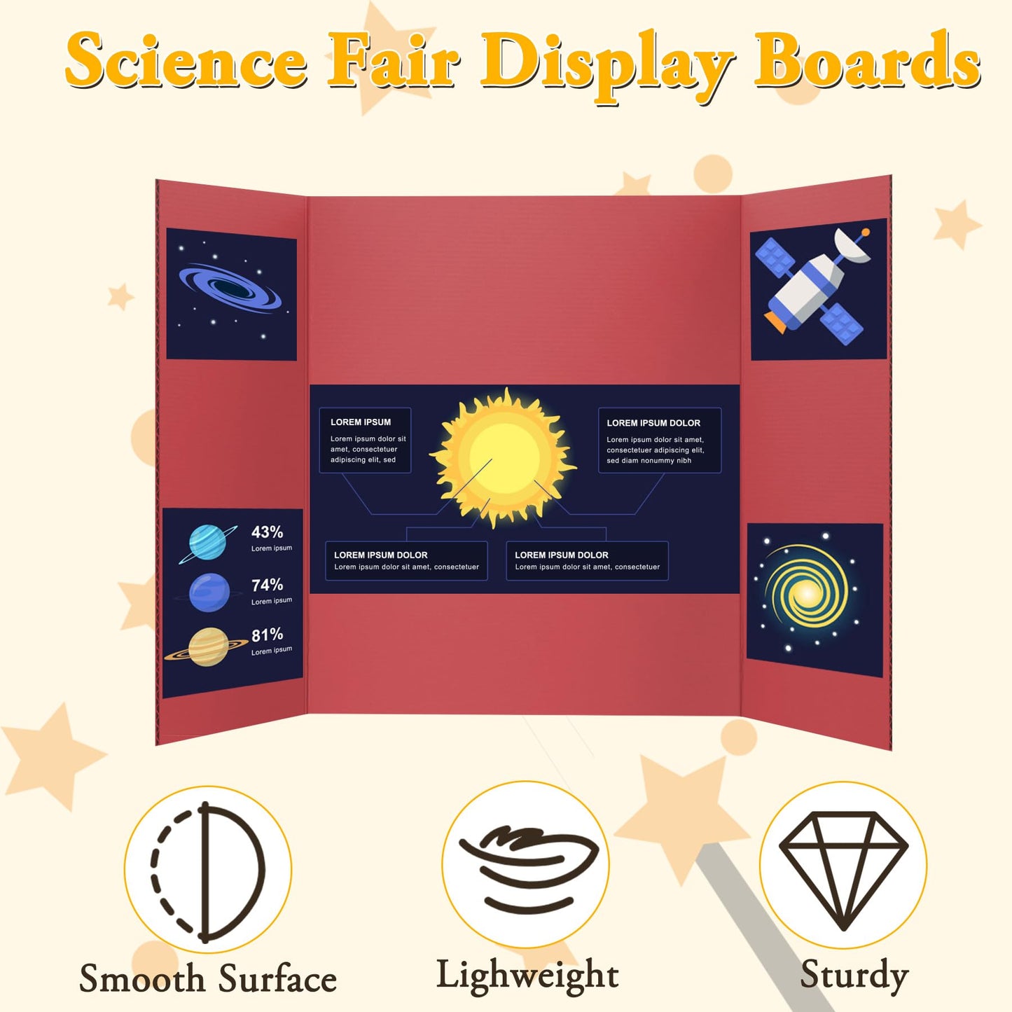 AKONEGE 4PCS Medium Trifold Poster Board 26" x 16" Red Tri Fold Presentation Boards, Corrugated Cardboard Picture/Project Display Boards for Event, Exhibition, Business, School Project, Science Fair