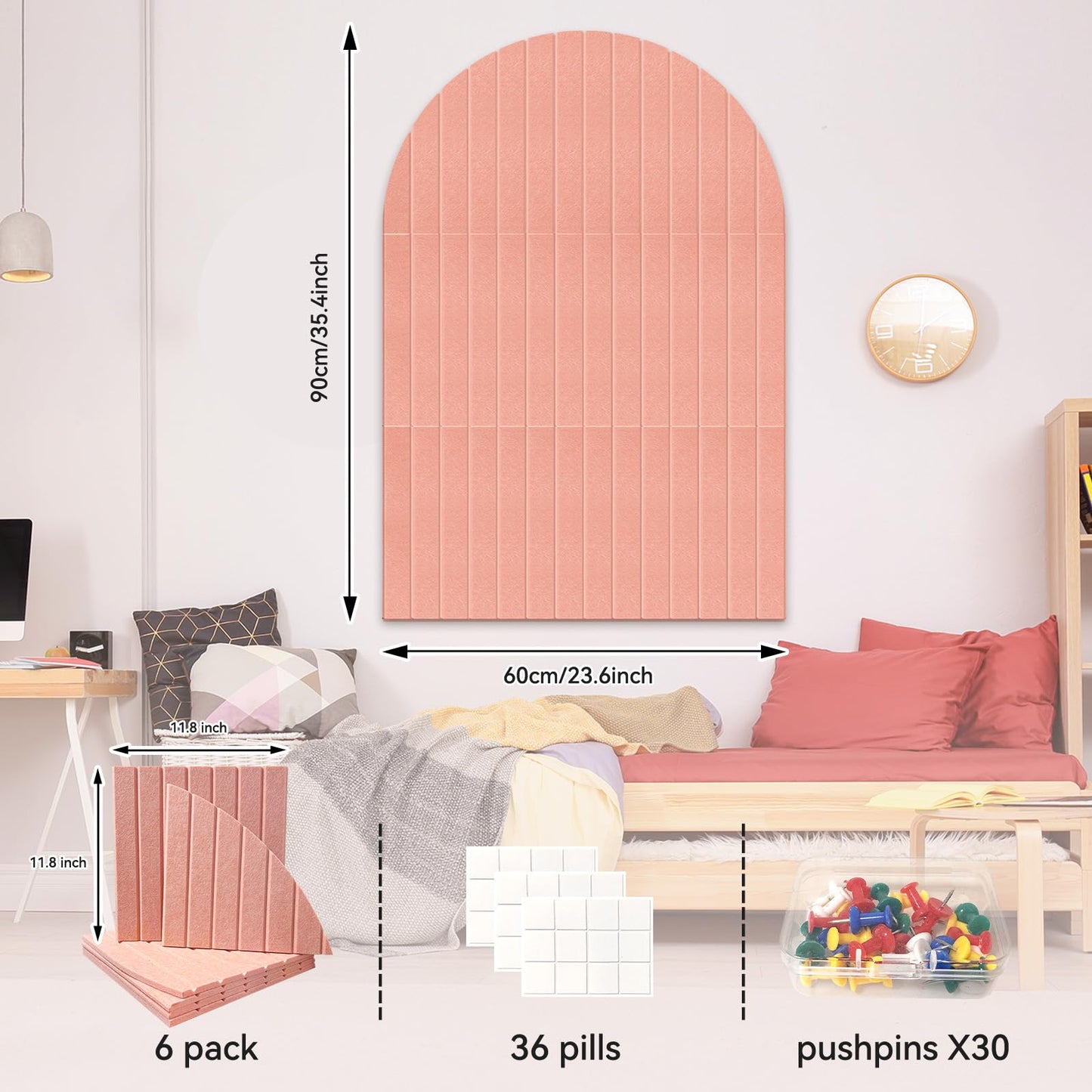 Yunihome Large Cork Board for Wall & Office Decor, 36" x 24" Arched Felt Bulletin Board Pin Board Vision Board with 30 Pins – 6 Customizable Wall Tiles for Office Home Bedroom, Photo & Picture Display