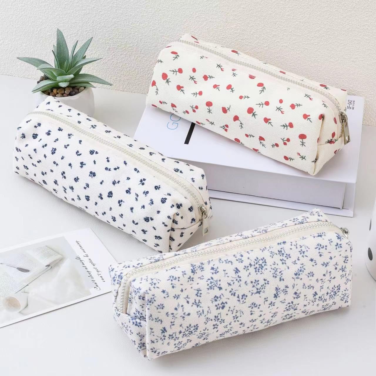 OZAOZ Cute Pencil Case Aesthetic Student Pencil Pouch Coin Pen Pouch Cosmetic Bag Office Stationery Organizer For Kids Teen School (Z-Red floral)