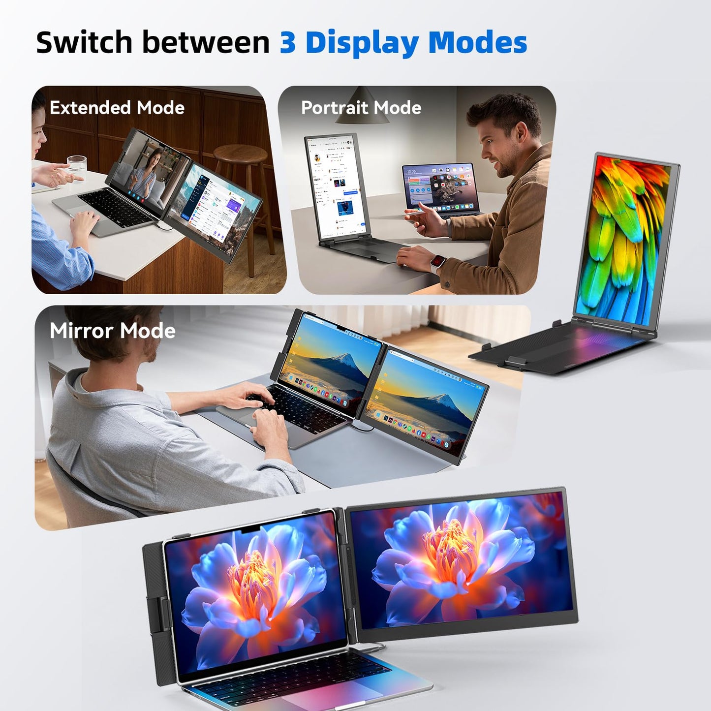 DZVW Laptop Screen Extender 14", FHD 1080P Portable Monitor for Laptop, Light Monitor Extender Plug&Play, IPS Display Computer Monitor for Laptop 13-17” (Screen Length: 11.81"-16.14") for Travel Work