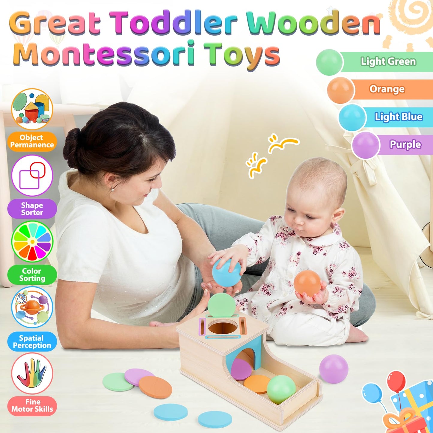 FCSONU Toddlers Montessori Coin Box Toys for 1 2 3 Year Old Boys Girls, Object Permanence Box Ball Drop Toy, Learning Sorting Sensory Toys for Ages 2-3 Kids, 1st Birthday Gifts for Baby 12-18 Months
