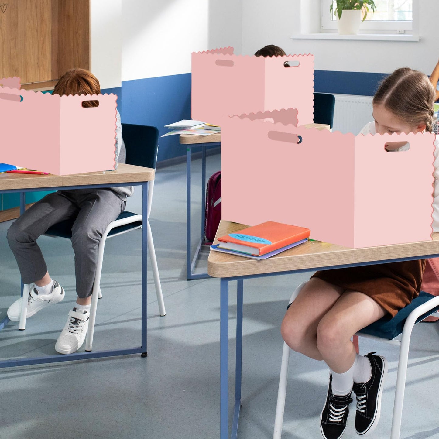 Whaline 24 Pcs Student Desk Privacy Boards Pink Classroom Desk Divider Shield Privacy Panel Folders Screen Partition for School Teacher Student Test Supplies