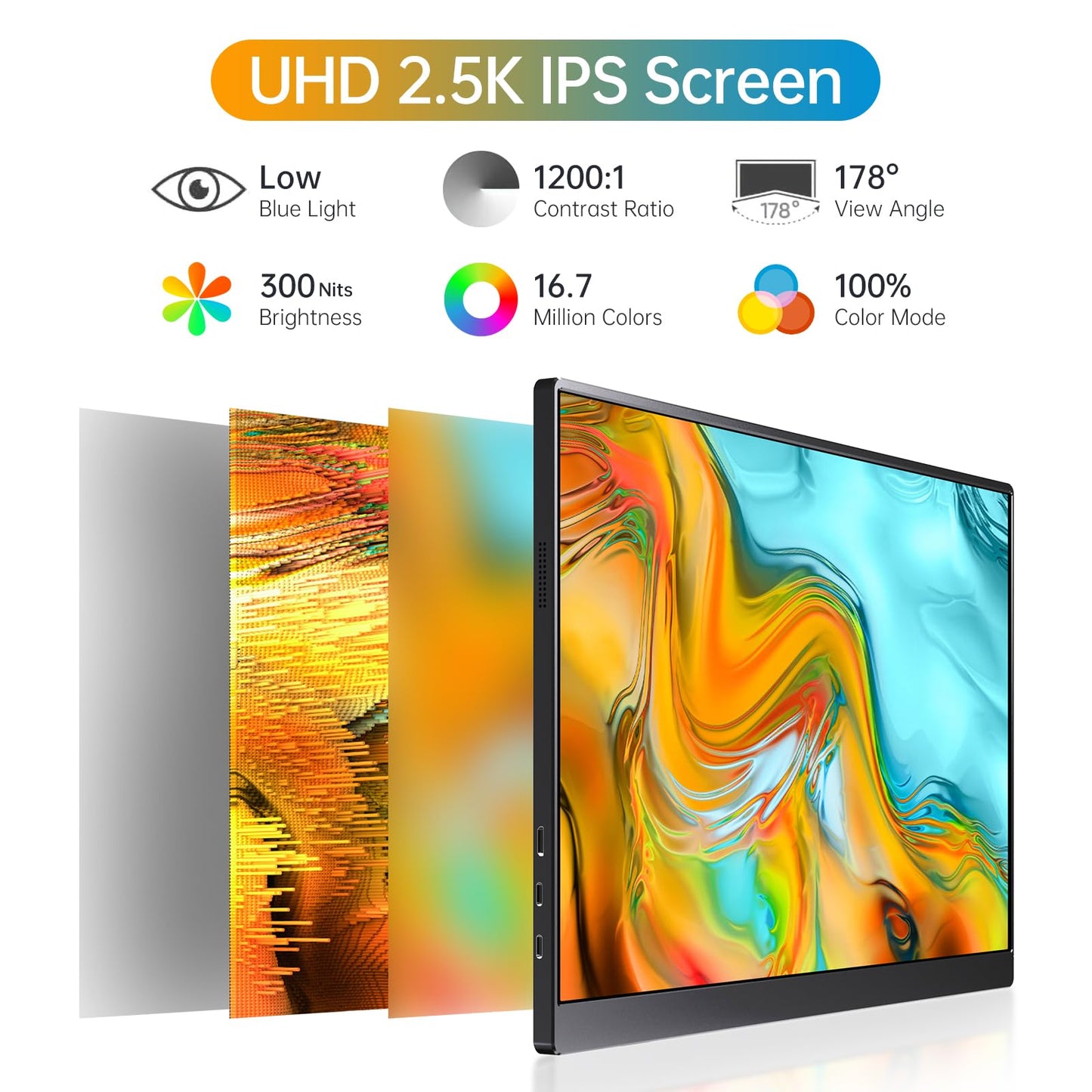Anyuse Portable 16.0" QHD 2.5K Laptop Monitor - USB C HDMI Gaming Ultra-Slim IPS Display w/Smart Cover & Speakers, HDR Plug&Play, External Monitor for Laptop PC Phone Mac Xbox PS5/PS4 Switch