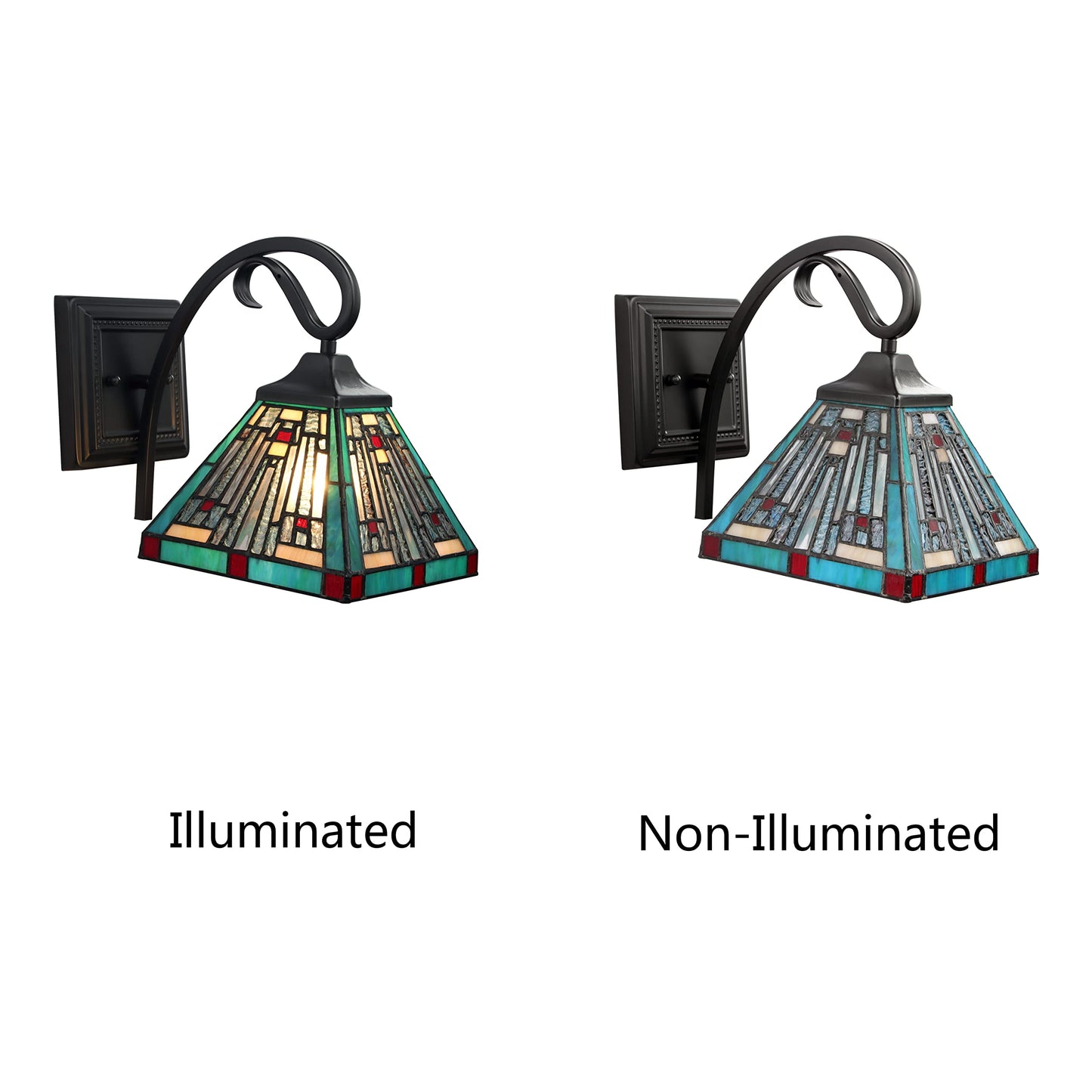 Chloe Lighting Innes Tiffany-Style Wall Sconce 1 Light 8in Wide Multicolor Glass Blackish Bronze Model CH3T359BM08-WS1