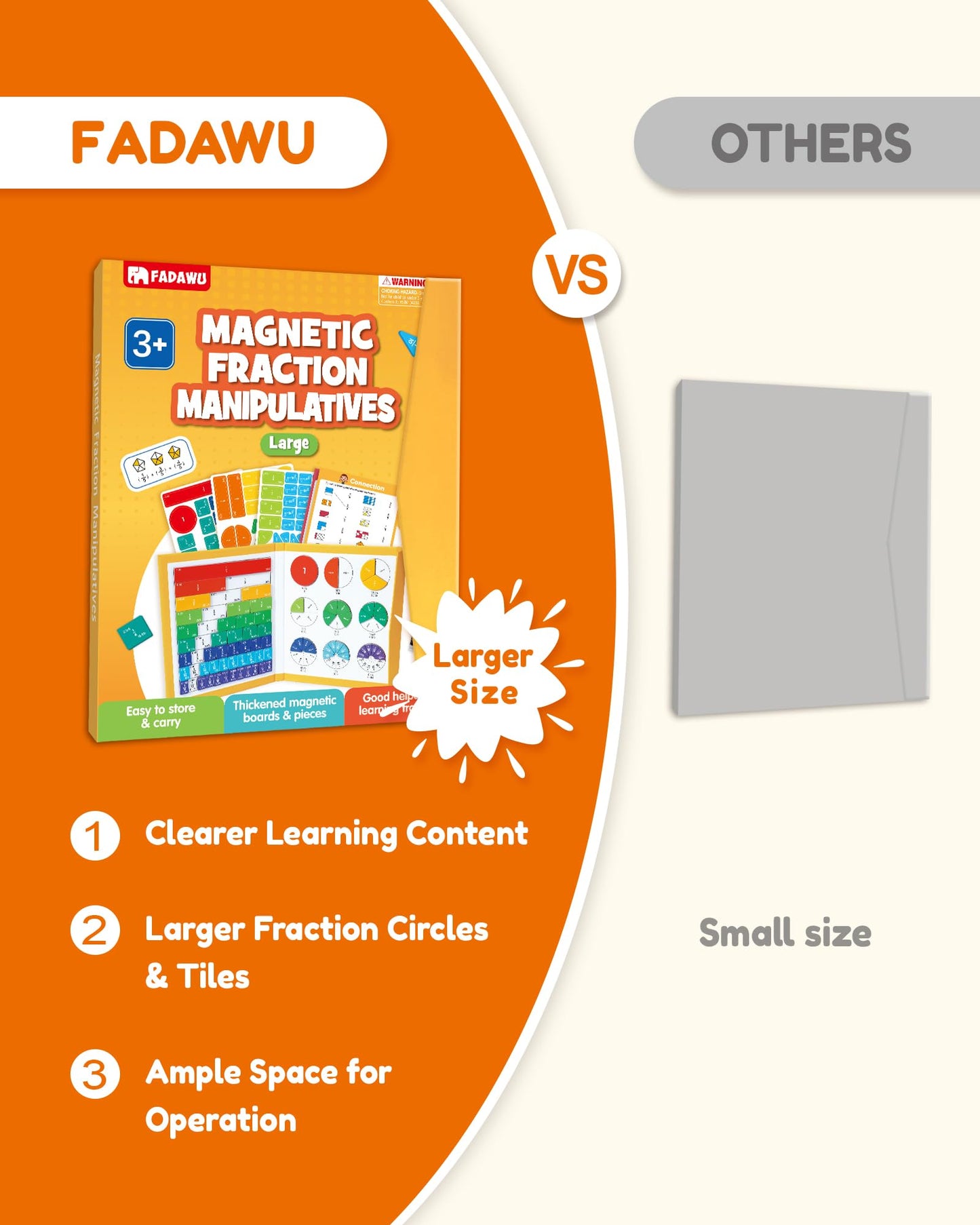 FADAWU Large Magnetic Fraction Demonstration Book, Magnetic Fraction Educational Puzzle with Tiles & Circles, Montessori Fraction Manipulatives for Elementary School, Maths Learning Toys for Kids