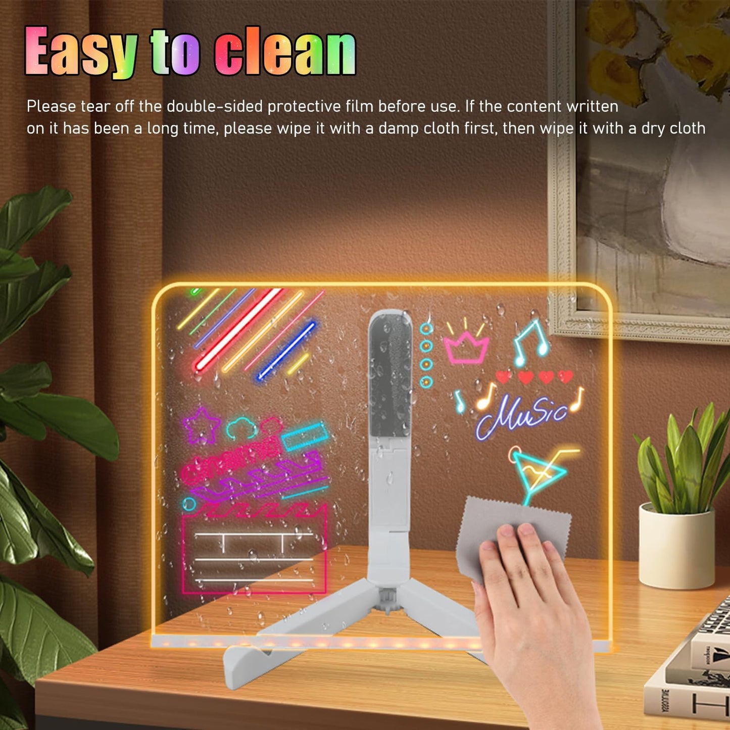 LED Note Board with Colors, Light Up Acrylic Message Board, Glowing Acrylic Dry Erase Board with Light, Led Drawing Board with Stand, 7 Markers (Small 5.9 * 5.9 inches)