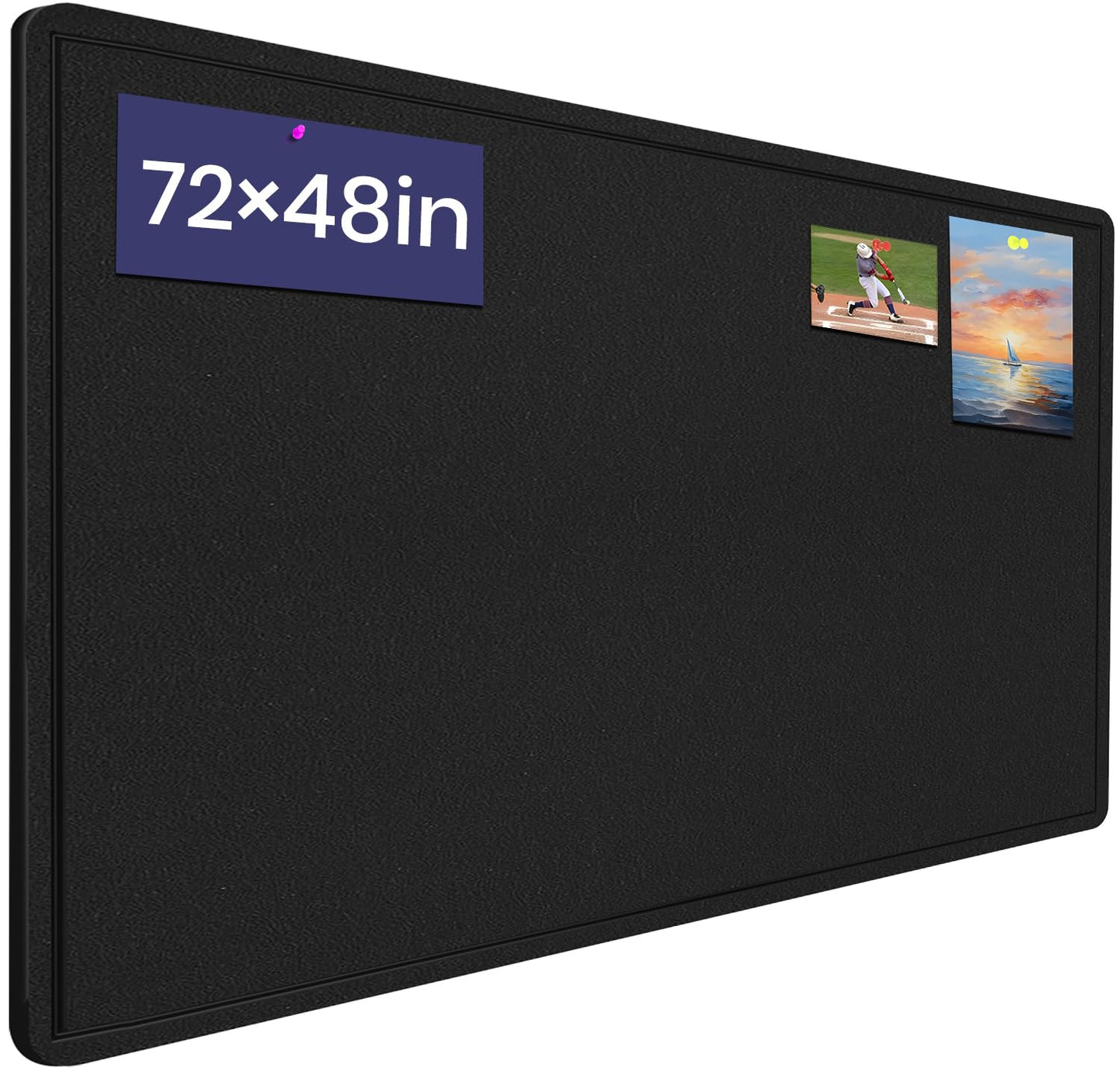 Large Bulletin Board - 72 X 48 inches Cork Board with 30 Pushpin, 6' x 4' Felt Cork Board Notice Pin Board, Self-Adhesive Vision Board Mood Board Foldable Photo Board for Wall (Black)