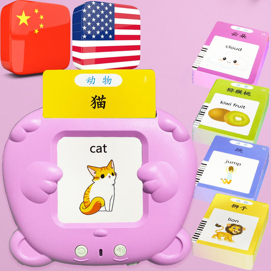 MoLingvora Bilingual Talking Flash Cards for Kids - Mandarin English Flashcards Children Adults, 510 Sight Words, ABC Alphabet, Pocket Speech for Toddlers, Audible Sensory Toys (Chinese, Pink)