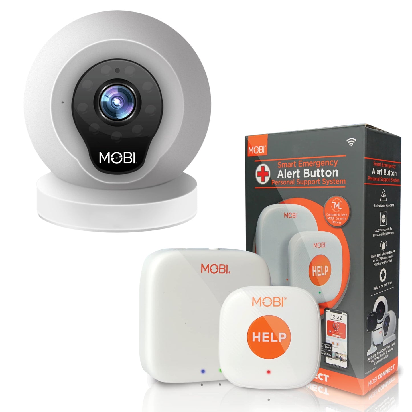 MOBI Connect Emergency Alert System Bundle, Smart Wireless Caregiver Support Monitoring System Pair with Multi-Purpose Monitor