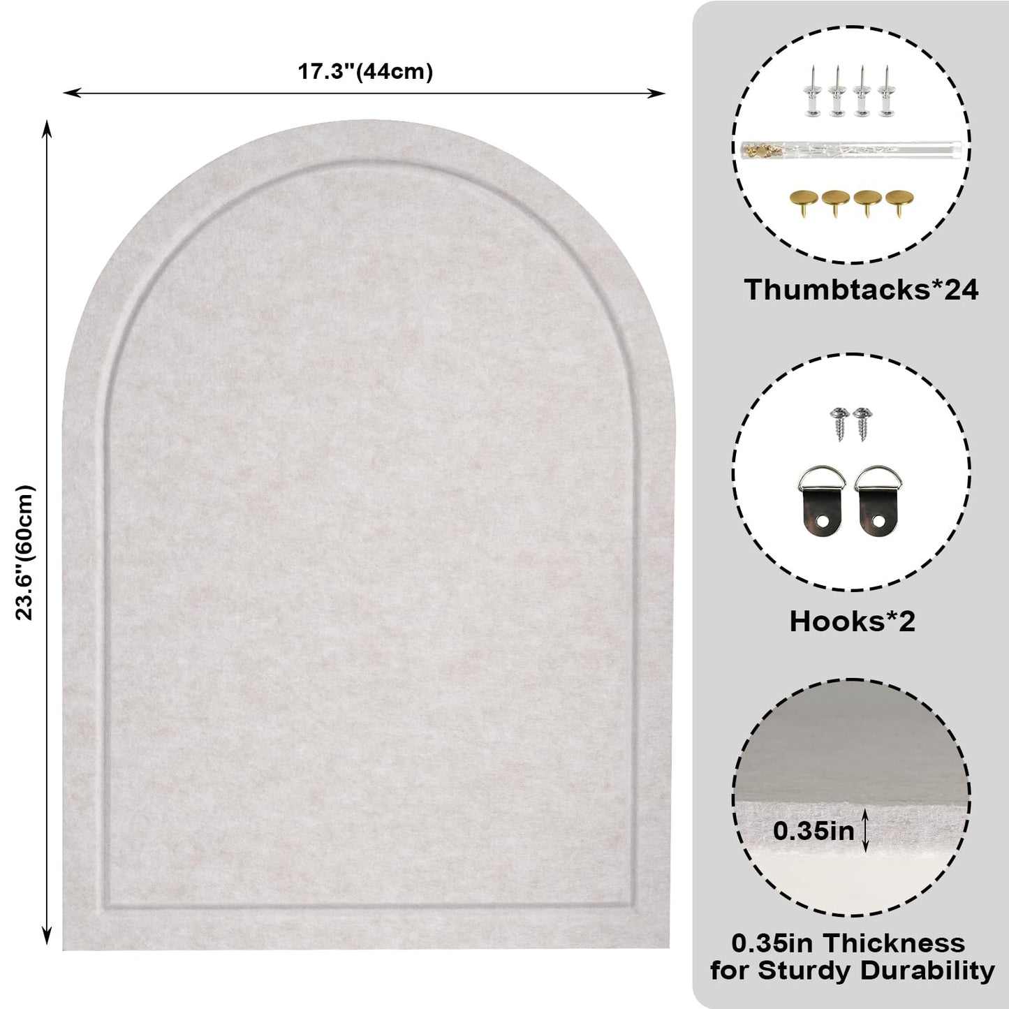 Arched Felt Bulletin Board, Sized 24" x 18" Cork Board Alternative Grooved Edge Foldable for Office & Wall, Customizable Adhesive Tile with Pin Hook for Photo Display School Home Office, Oatmeal