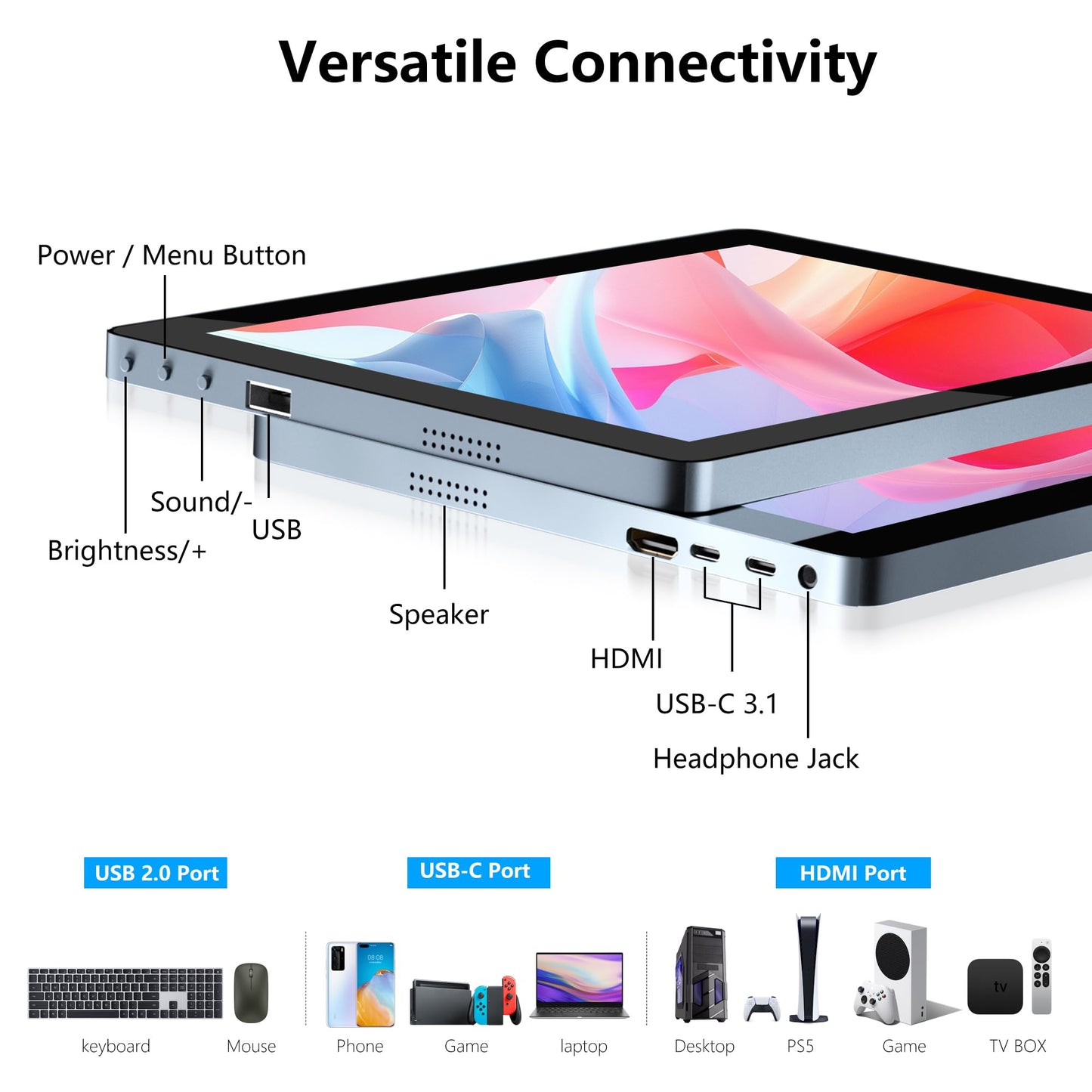 Thinlerain 9.7" 2K Portable Monitor Touchscreen, 2048x1536 IPS Display with 10-Point Touch, HDMI & Dual USB-C, CNC Aluminum Body, Built-in Speaker, Protective Case for PC/Phone/Travel/Home Office