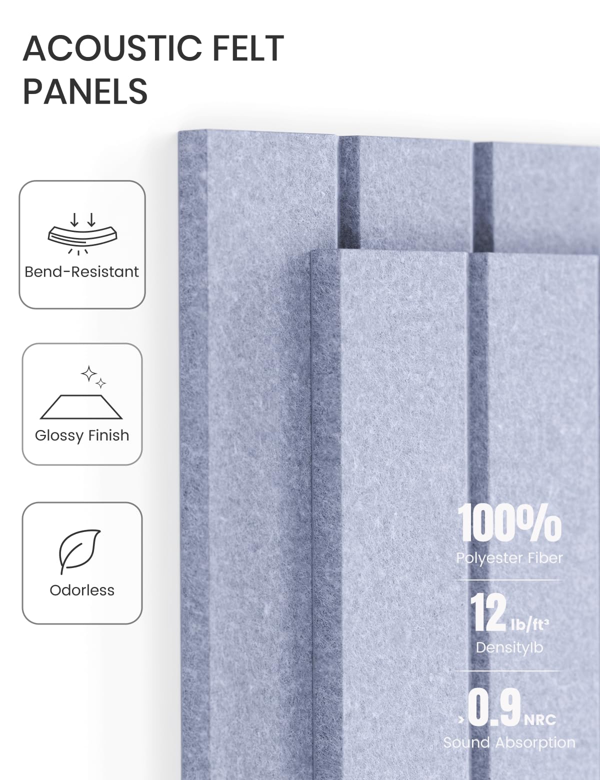 Fluxynara Large Felt Bulletin Board 48" x 36" Cork Board Alternative-12 Pack with 70 Safe Removable Adhesive Tabs, Cork Boards for Walls for Home Office Classroom Pin Board (Soft Periwinkle)