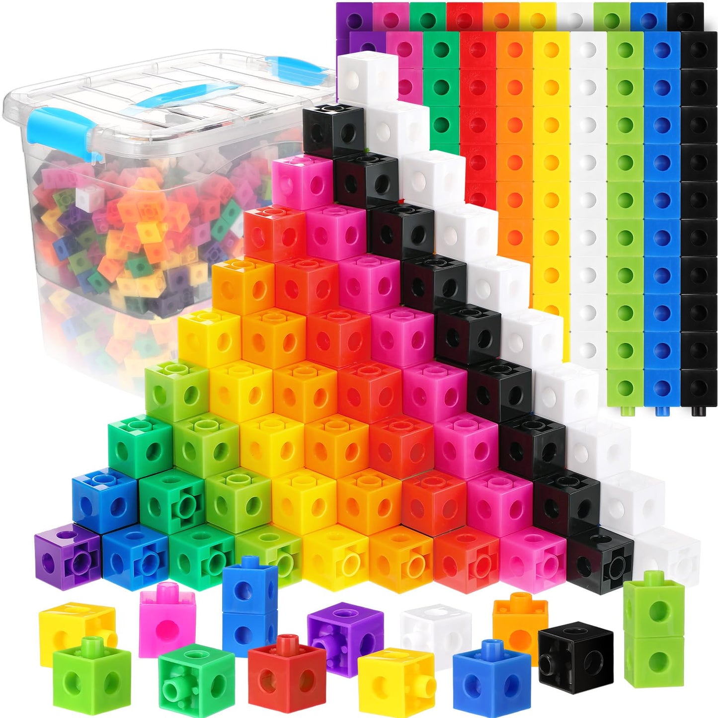 Jenaai 400 Pcs Linking Cubes with Storage Box, Plastic Counting Blocks, Colorful Math Cubes, Manipulative Connecting Blocks for Early Math Construction Kindergarten Educational Toy(Blue)