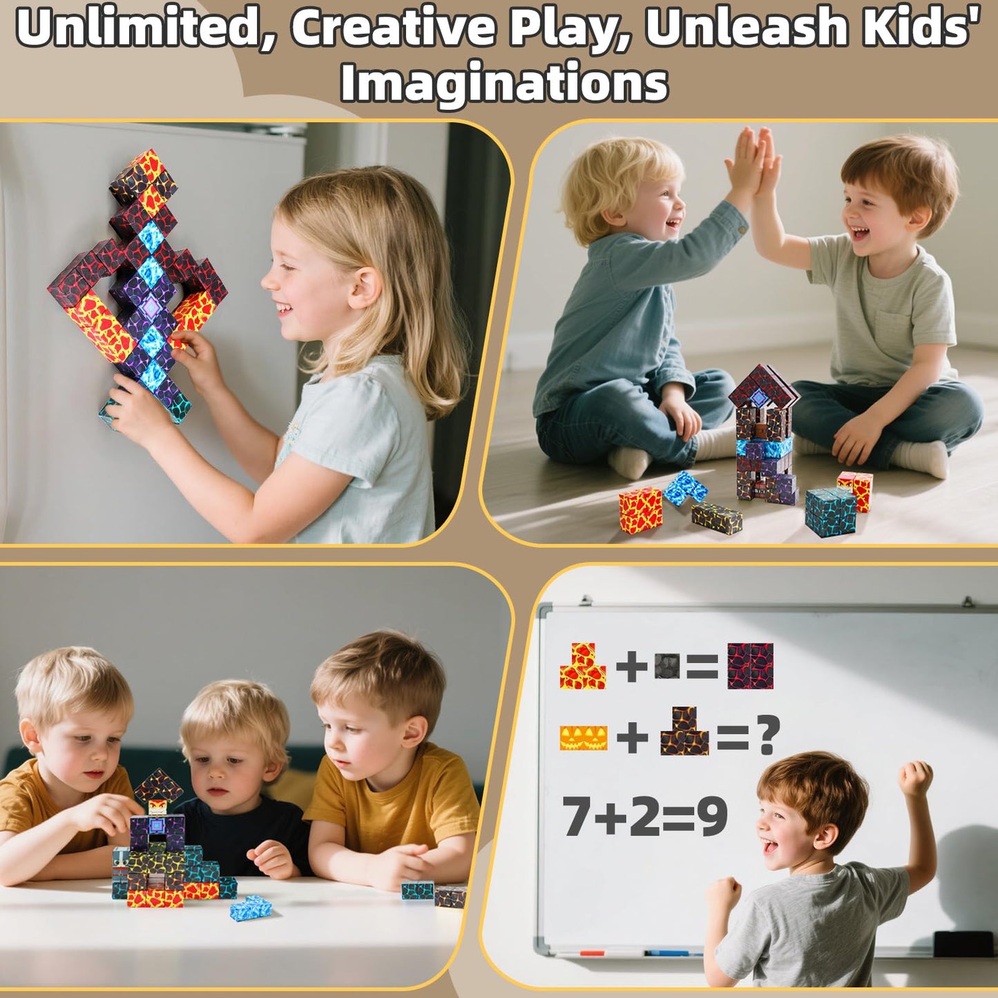 LionFuny Magnetic Blocks,100PCS Magnetic Building Blocks,Magnet Blocks Build 3D World Stacking Toys,STEM Sensory Educational Toys Gifts Set for Kids Toddlers Boys 3 4 5 6 7 8 9+ Year Old