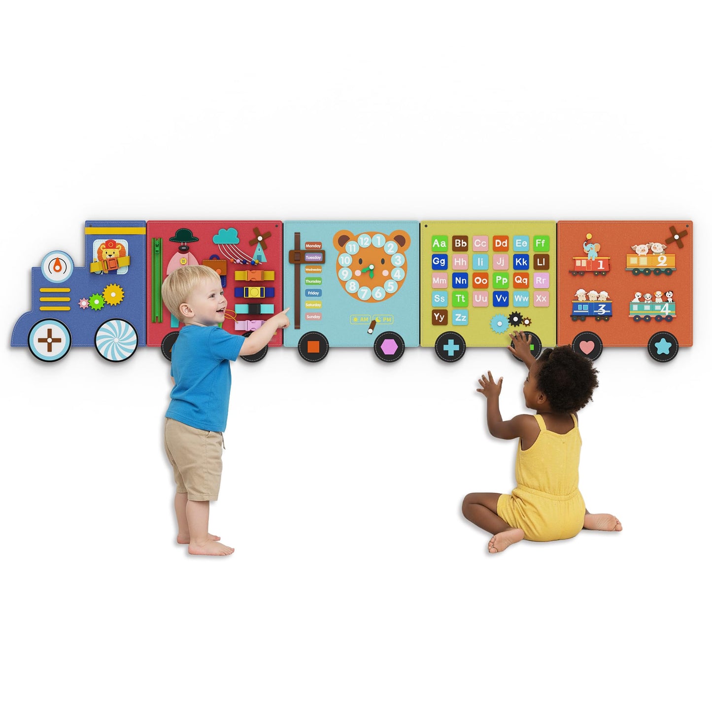 BlueWood Felt Wall Busy Board Panels, Toddler Learning Activity Center, Montessori Philosophy Sensory, Educational Toys, Conducive to All-Round Development - Train