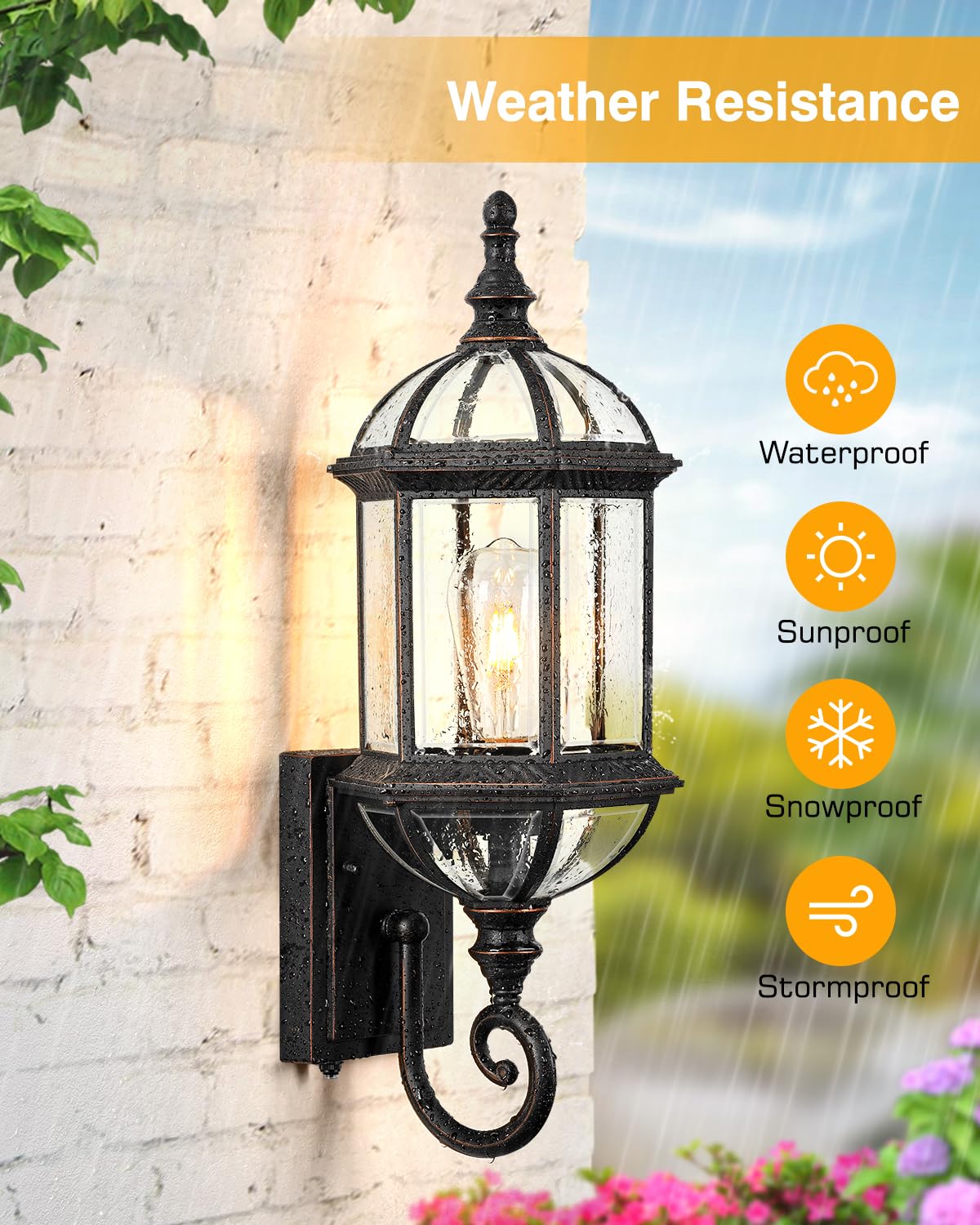 VIANIS Outdoor Wall Lights, 22in Oil Rubbed Bronze, Tempered Beveled Glass, Waterproof, Model V81581B2