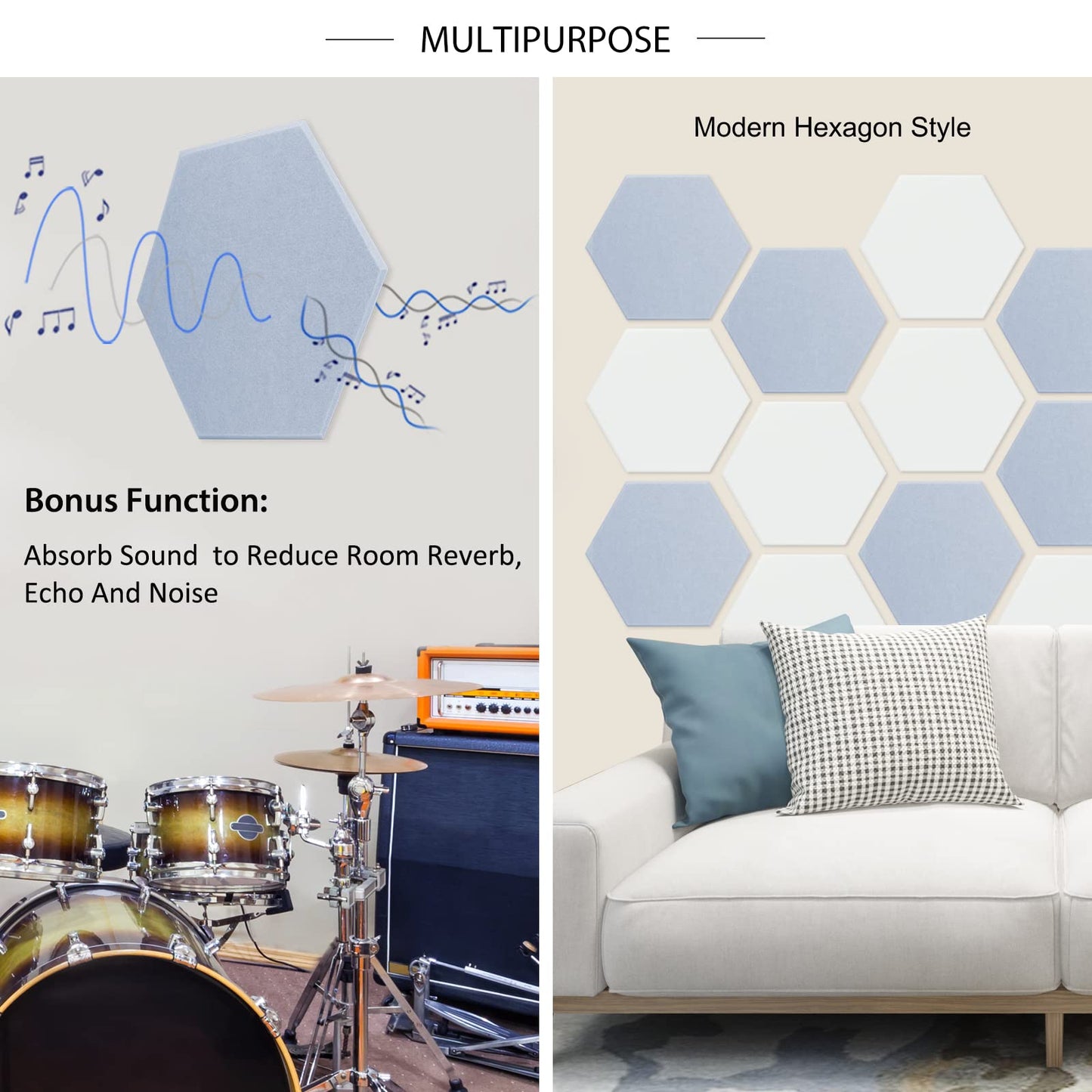 BXI Large Hexagon Felt Bulletin Board - 14.2 X 12.3 X 0.4 Inches 6 Pcs Self-Adhesive Poster Cork Board with 30 Push Pins, Pin Tiles Display Vision Board, Photo Picture Panels for Home Office Classroom