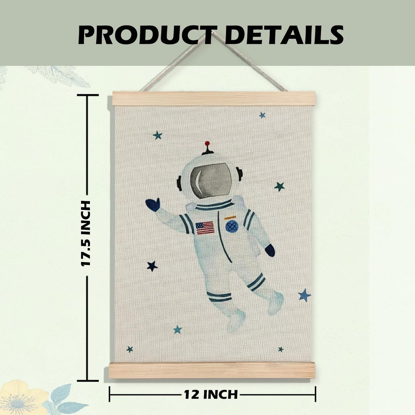 BearCake Spaceman Nursery Canvas Wall Decor Art Poster Hanger Frame, Space Prints Framed Wall Decor for Classroom Toddler Boys Room Nursery Playroom, 12x16 Inch Set of 2