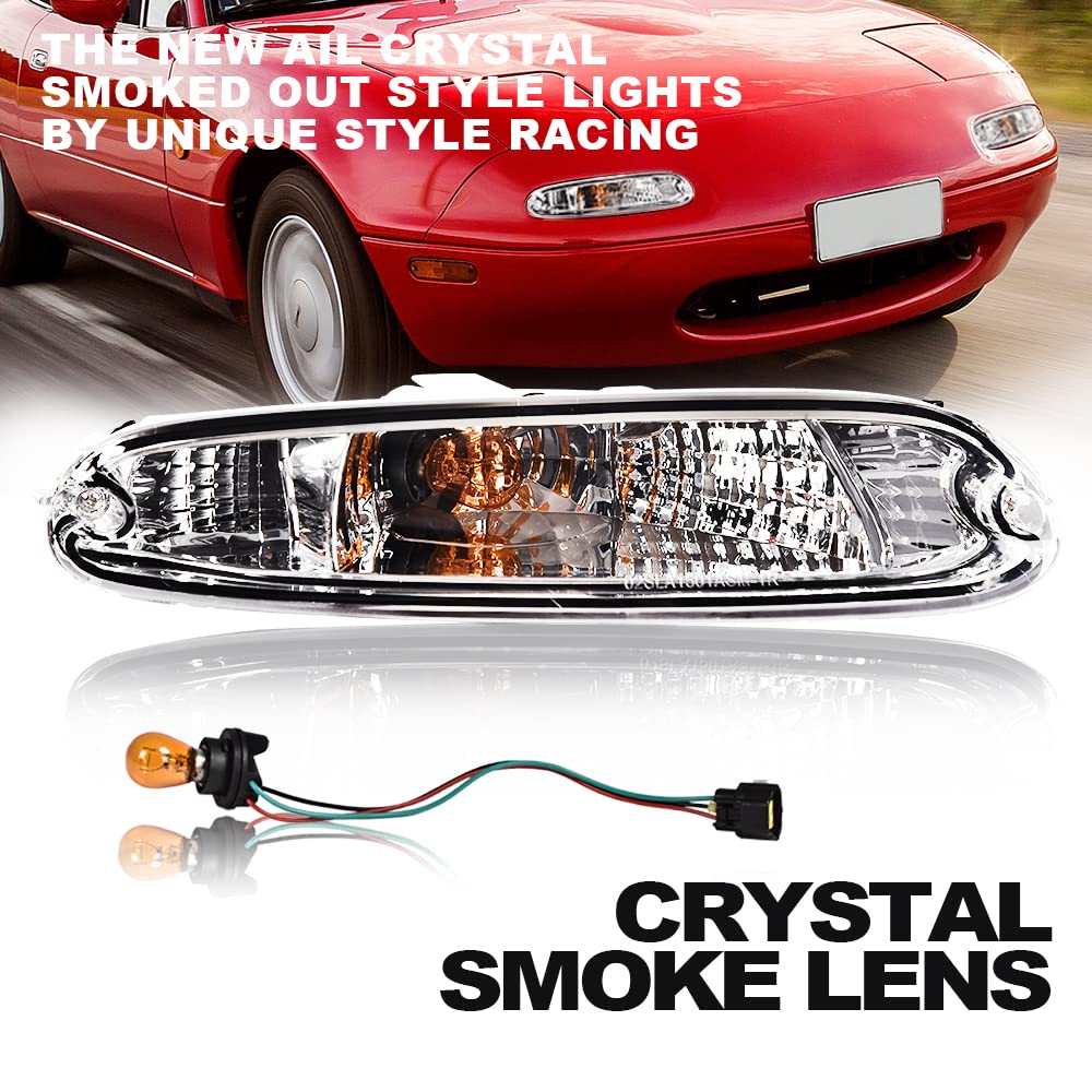 PIT66 Front Bumper Turn Signal Lights for Mazda MX-5 Miata 1990-1997, Clear Lens, Halogen Bulbs Included