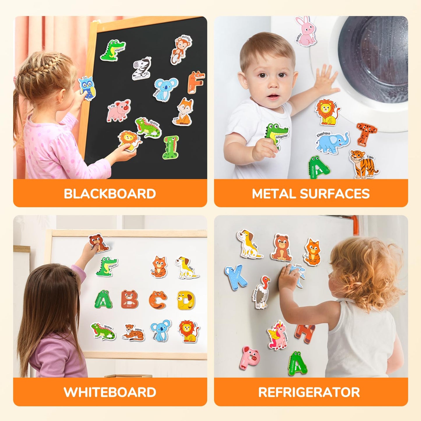 JoyCat Fridge Magnets for Toddlers – 26 Cute Animals & Uppercase Letters for Kids, Magnetic Alphabet Refrigerator Toys, Fun Educational Learning Gifts for Preschool 2 3 4 5 Years Old
