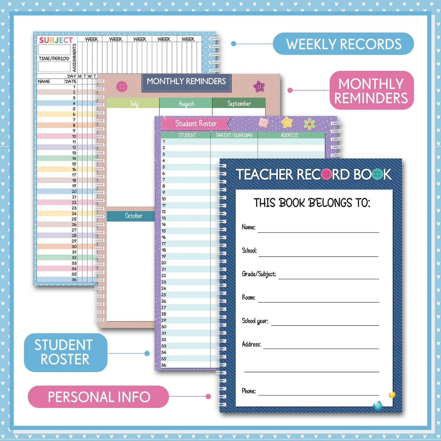 Fuyoooo Crafty and Cool Teacher Record Book Teacher Grade Books 2026-2027 Spiral Bound Record Planner 2026 Class Grade Book Office Favors for Classroom Attendance Decoration Double Sided