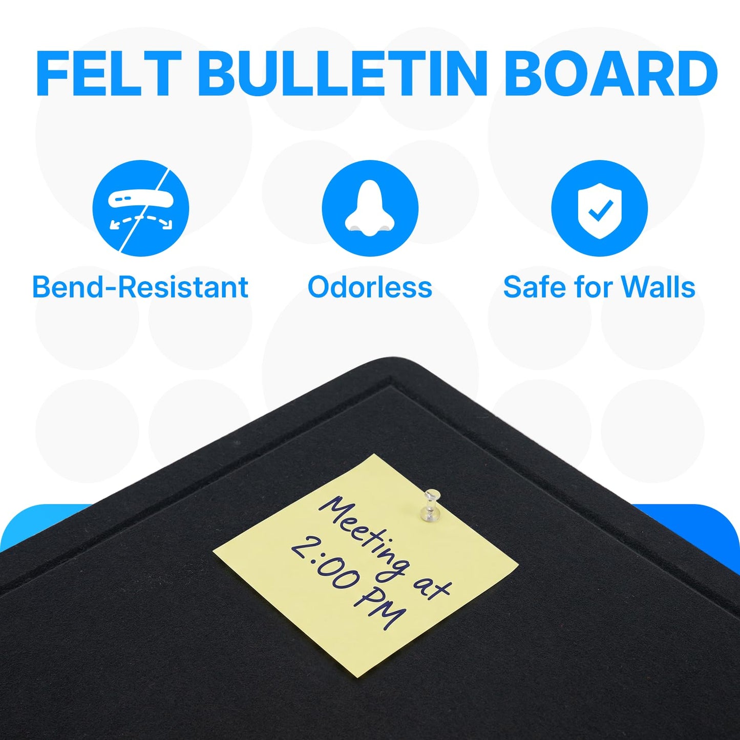 OWLKELA 36 x 24 inch Felt Bulletin Board, Self-Adhesive Pin Board with 20 Pushpins, Cork Board Alternative for Office Home School, Black