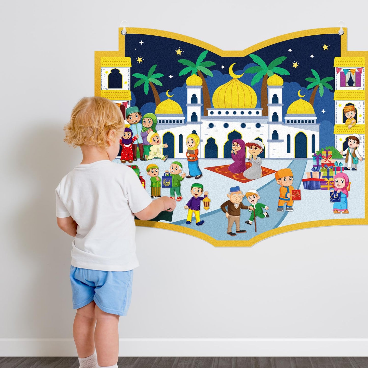 Cinrobiye DIY Ramadan Craft Kit – Eid Crafts & Activities, Reusable Felt Mosque, Moon & Stars Set for Classroom, Home, Islamic Holiday Decorations, Party Supplies