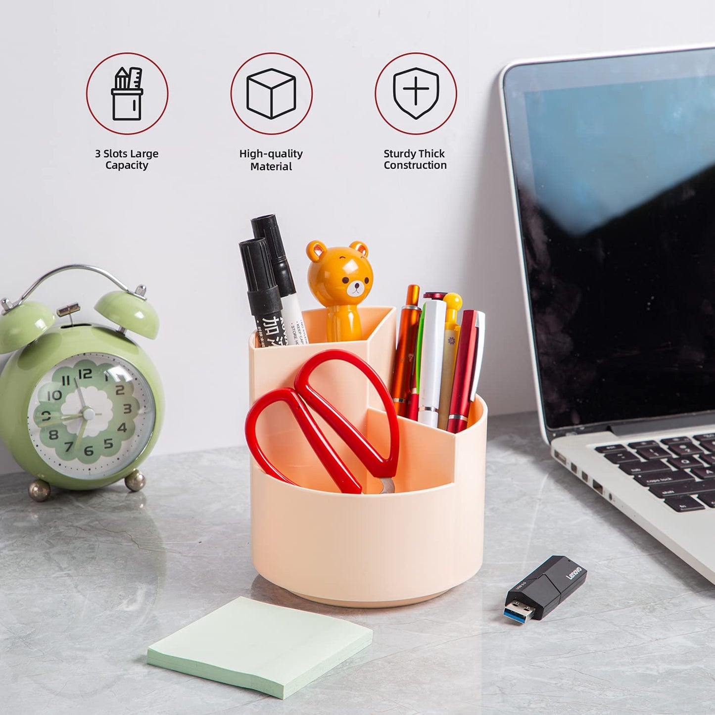 EDENMS Desk Pencil Pen Holder, 3 Slots 360-Degree Spinning Organizers, Desktop Storage Stationery Supplies, Cute Cup Pot for Office, School, Art Supply, Kids - Pink
