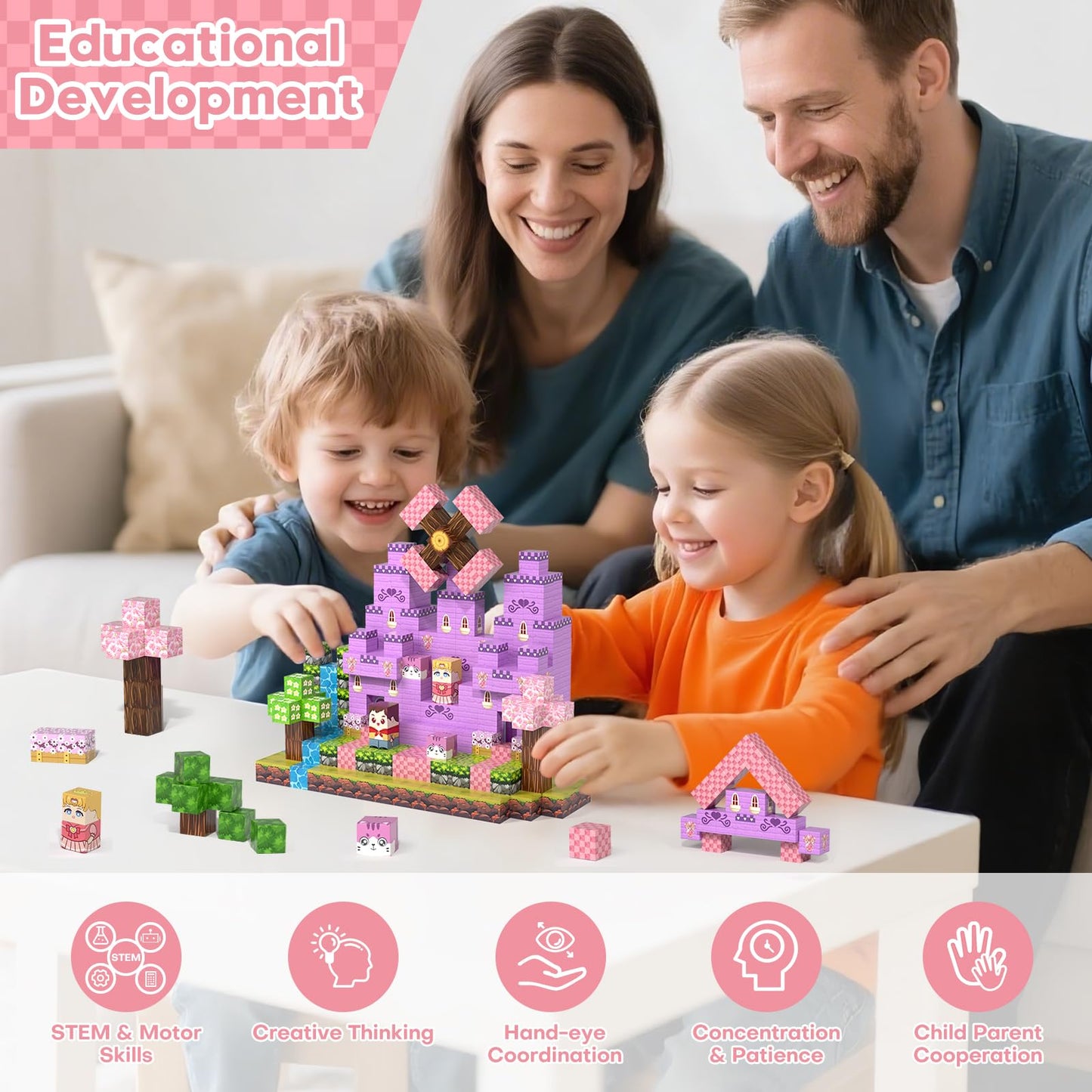 Gryxpox Magnetic Blocks, Magnetic Building Blocks 100pcs, STEM Sensory Toys with Princess Castle Build–Creative Magnet Tiles for Toddlers Ages 3+, Boys & Girls–Christmas Birthday Party Kids Gifts