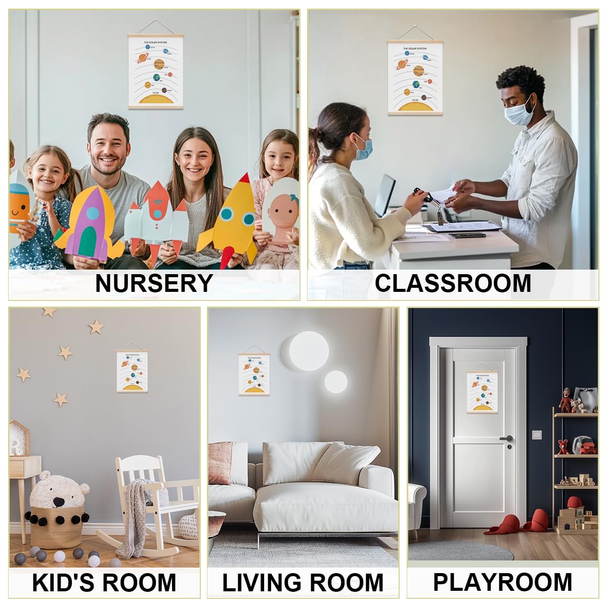 Solar System Poster, Space Poster, Art Prints, Space Themed Bedroom Decor, Educational Hanging Wall Decor, Outer Space Room Decor, Planet Banner Paintings Wall Decor, Classroom Playroom Decor