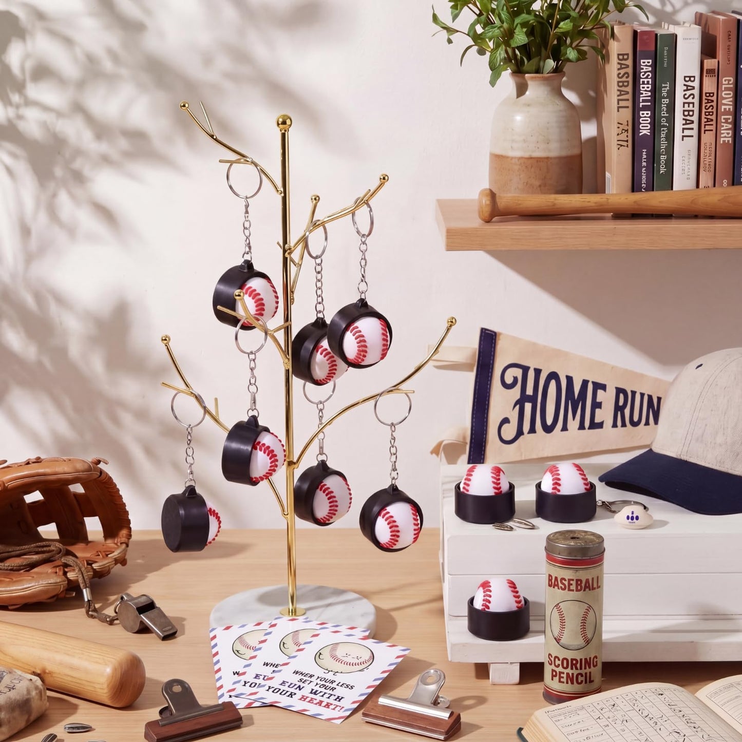 Junkin 12 Set Baseball Fidget Clicker Keychain Gifts 3D Printed Baseball Sensory Clicker Keychain with Inspirational Cards Anxiety and Stress Relief for Graduation Sports Team Adults Party Decorations