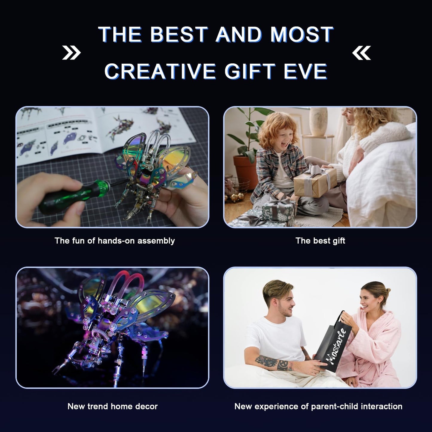Mostarle Hercules Beetle 3D Metal Puzzle Kit for Adults, 418 PCS DIY Cyberpunk Mechanical Model with Fiber Optic Lights, Gradient Wings, Collectible Insect Building Kit Gift
