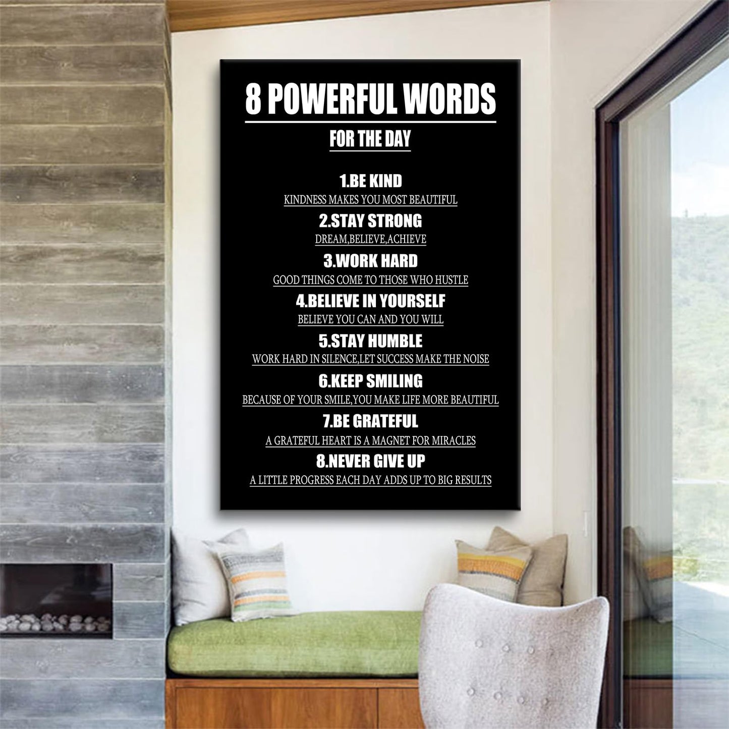 8 Powerful Words for The Day Success Quotes Poster Print Motivational Picture Painting Inspirational Canvas Wall Art for Modern Office Bedroom Living Room School Wall Decor Ready to Hang [24''Wx36''H]