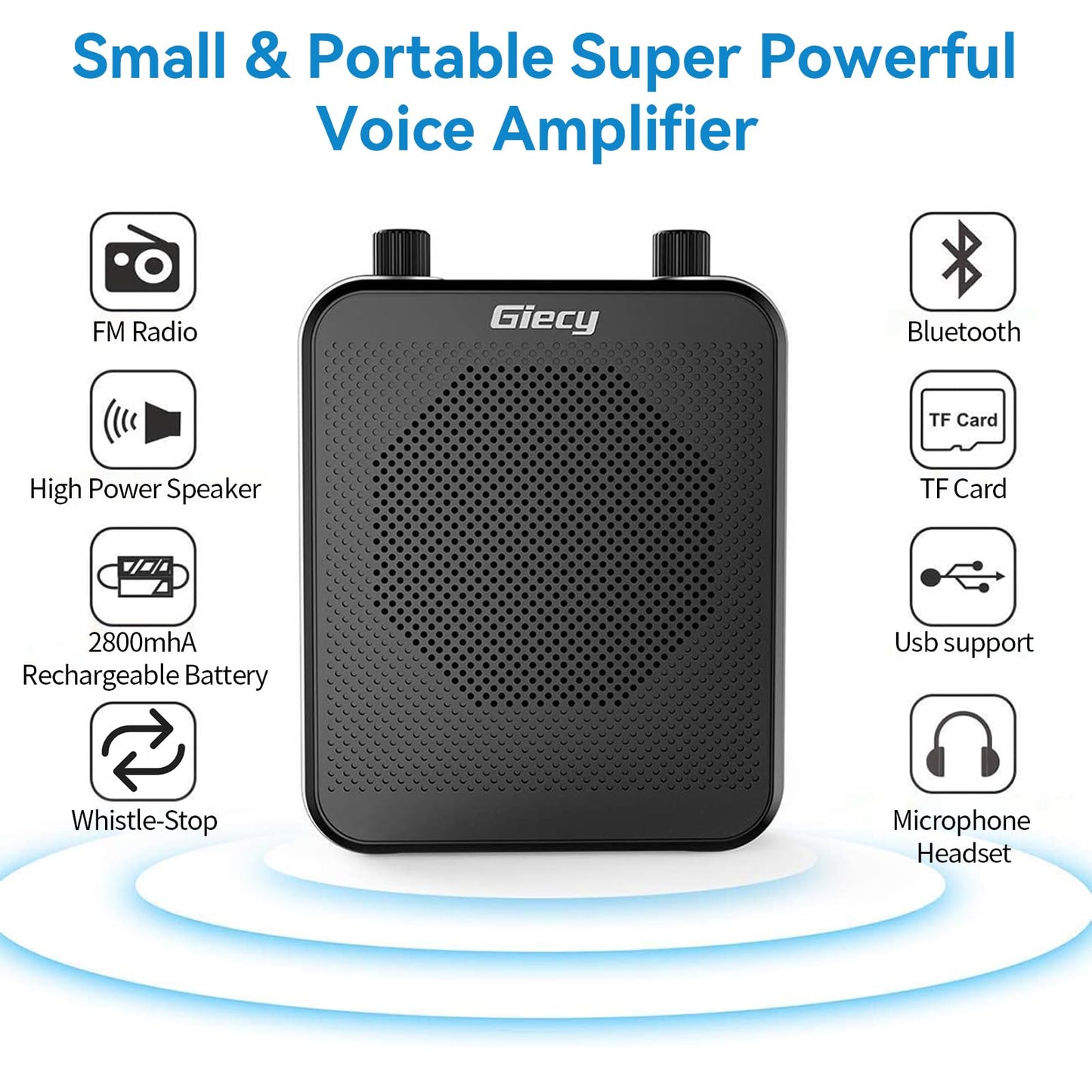 Giecy 30W Portable Voice Amplifier with Wired Microphone Headset, 2800mAh Rechargeable PA System Speaker Personal Microphone Speech Power Amplifiers Loudspeaker for Teachers/Metting/Tour Guide