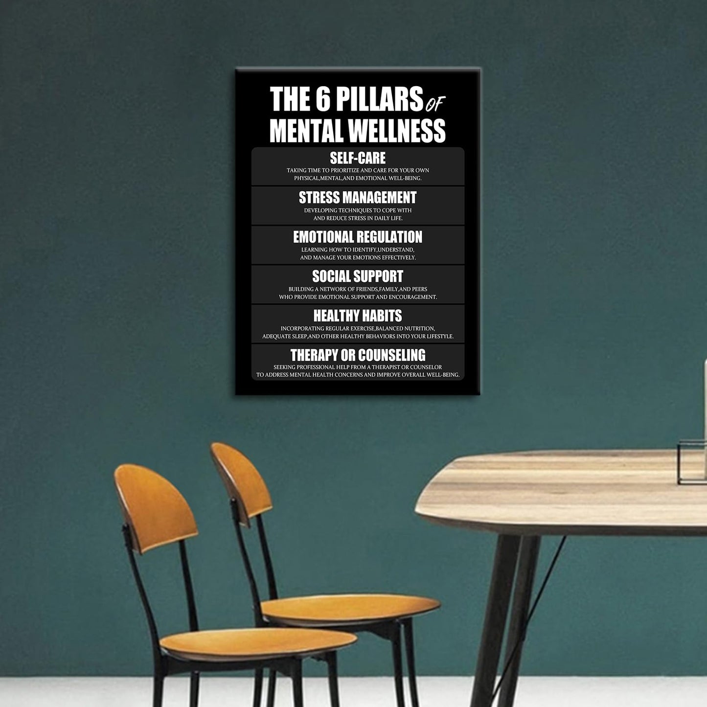 Motivational Canvas Wall Art The 6 Pillars Inspirational Poster Print Positive Quotes Pictures Painting Artwork for Home Office Bedroom Living Room Wall Decor Ready to Hang [18''Wx24''H]