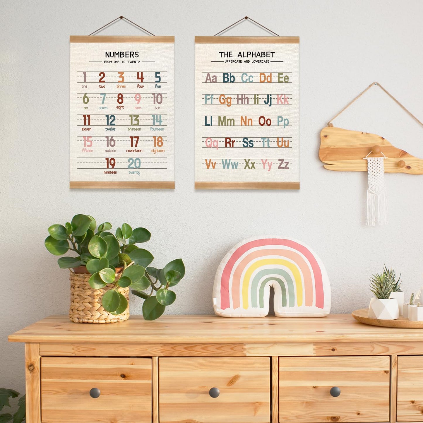 ZTGDA Alphabet Numbers Wall Art Poster Set of 2,ABC Banner Poster, Letter and Numbers Banner Wall Hanging for Playroom Nursery Classroom Decor,Teachers Mstu Haves 12x16inch(123&ABC-01)