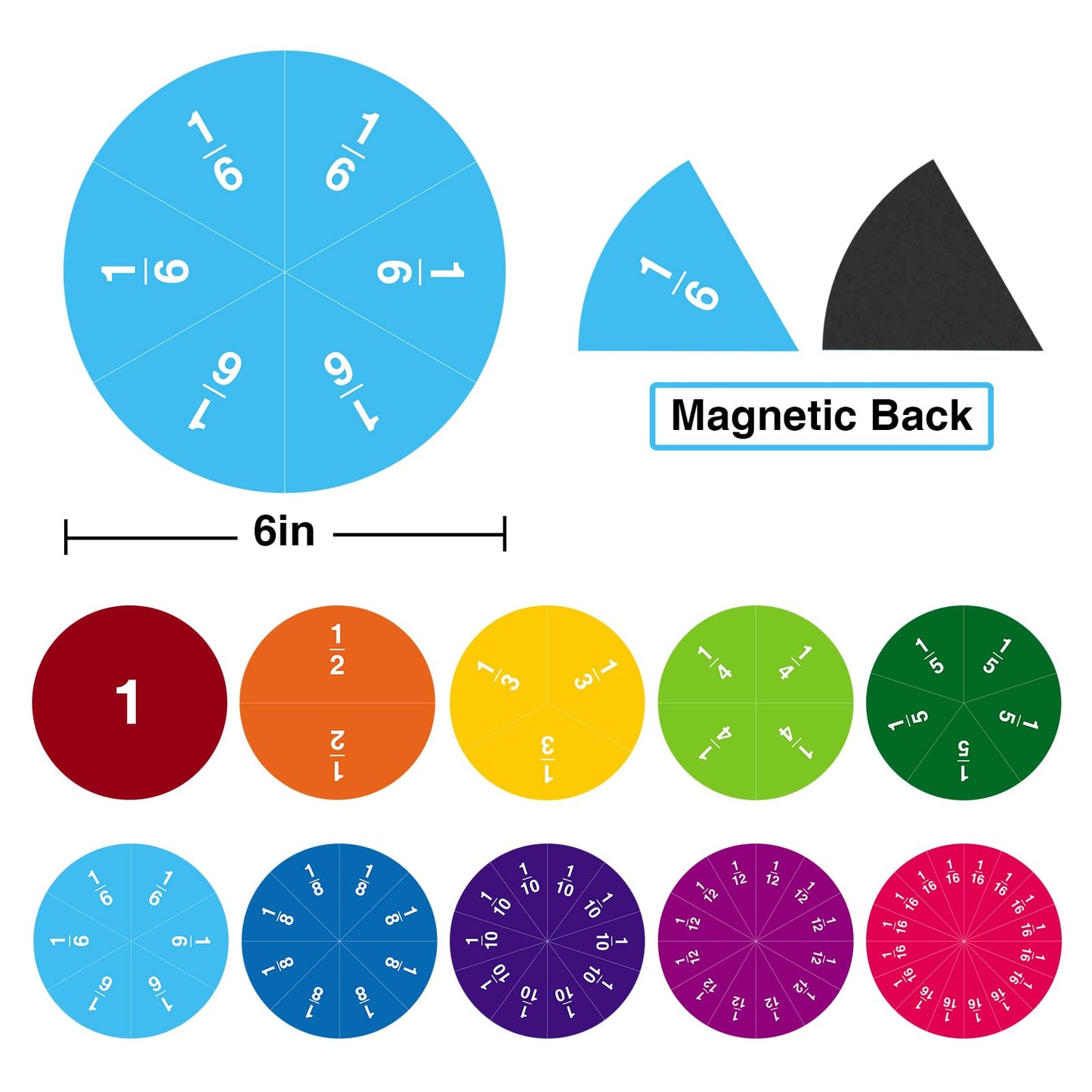 Magnetic Fraction Manipulatives,Educational Puzzle Games Magnets,Calculator Tiles Circles 6"