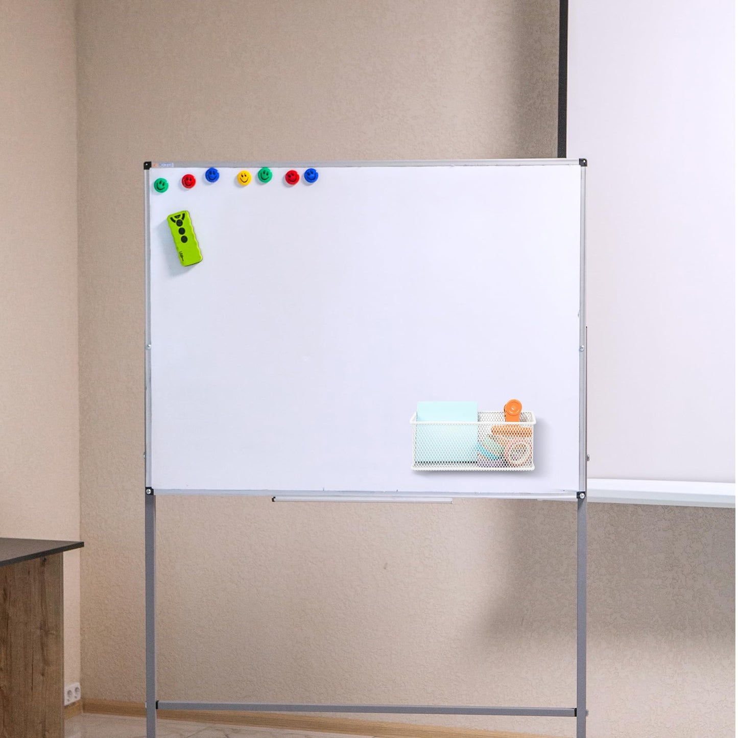 EASEPRES Magnetic Pencil Holder Set of 3 - Wire Mesh Storage Baskets Organizer with Strong Magnets - Perfect for Whiteboard, Refrigerator and Locker Accessories, White