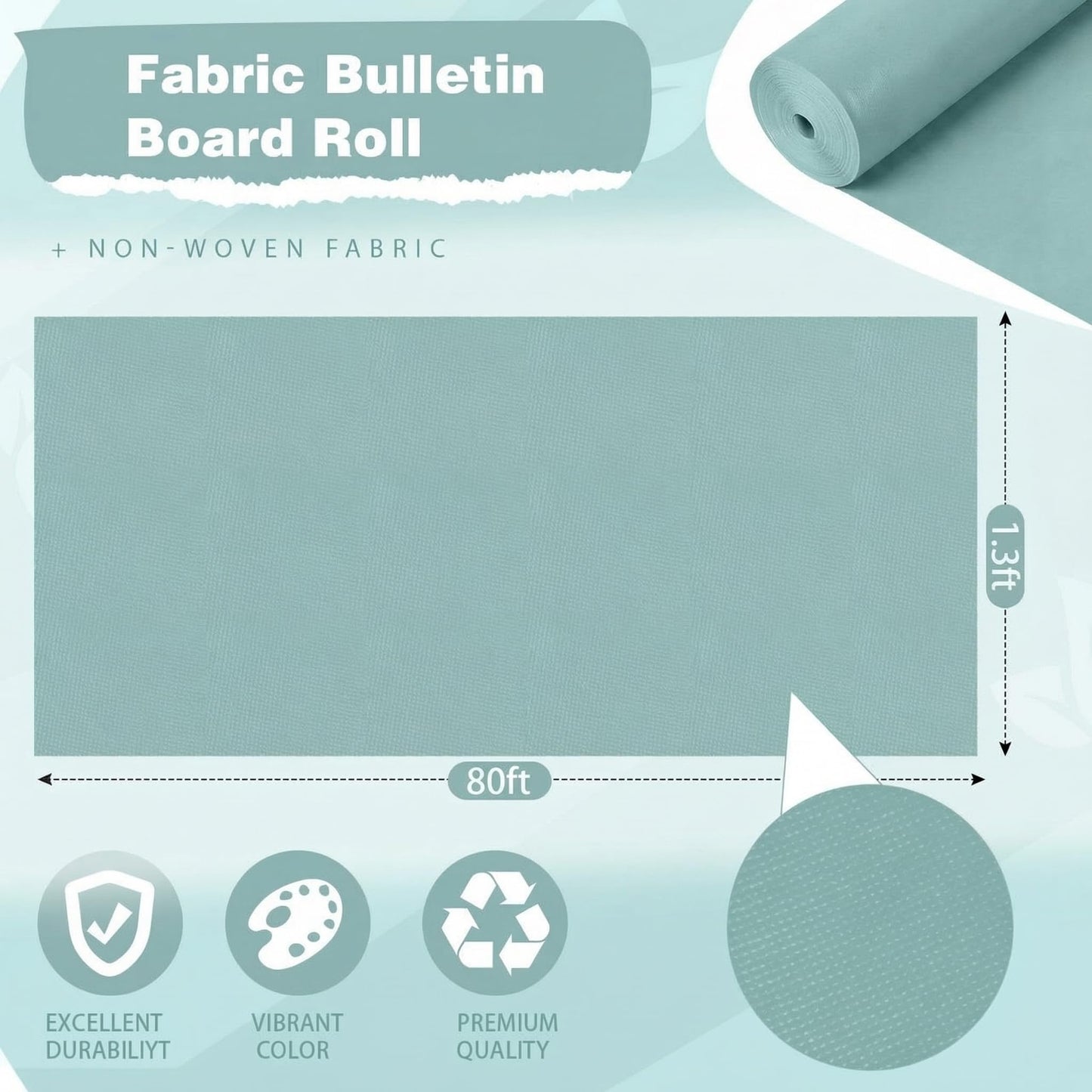 Breling 16 inch x 80 ft Fabric Bulletin Board Roll for Classroom Waterproof Non-Woven Fabric Background Roll Anti-Wrinkle Bulletin Board Background for Back to School Wall Decor DIY Craft(Teal)