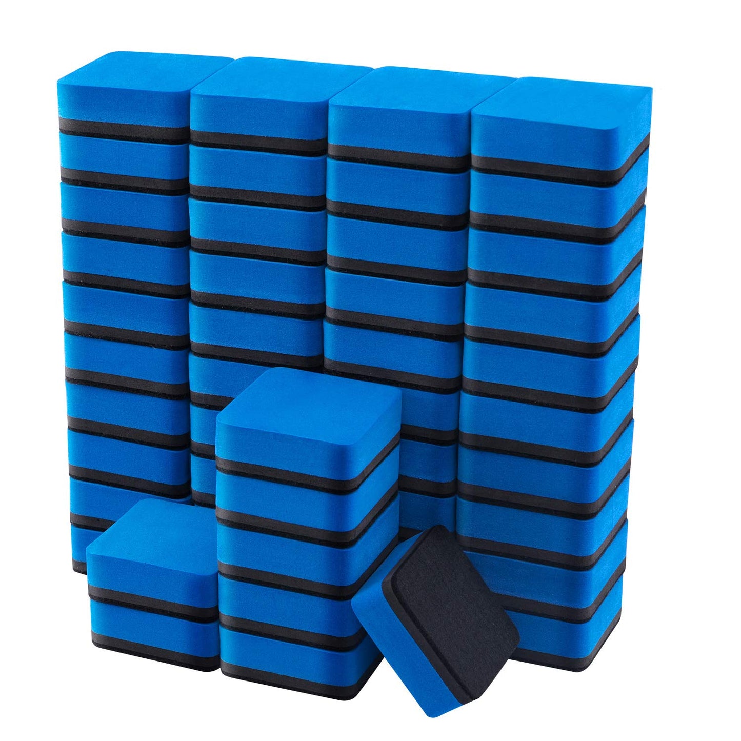 Favourde 48 Pack Magnetic Whiteboard Dry Erase Erasers Chalkboard Cleansers for Classroom, Home and Office (Blue)