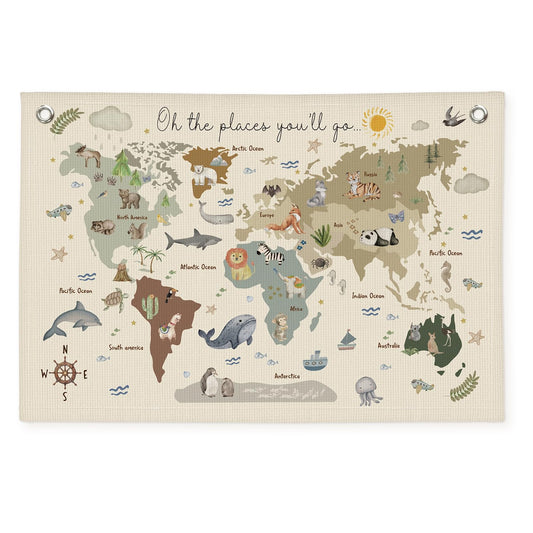 Wheatwin World Map for Kids, World Maps Banner for Playroom Wall 20x30, World Map Cute Wall Hanging Decor Banner Flag for Playroom Nursery Classroom Boys Girls Kids Room Prints
