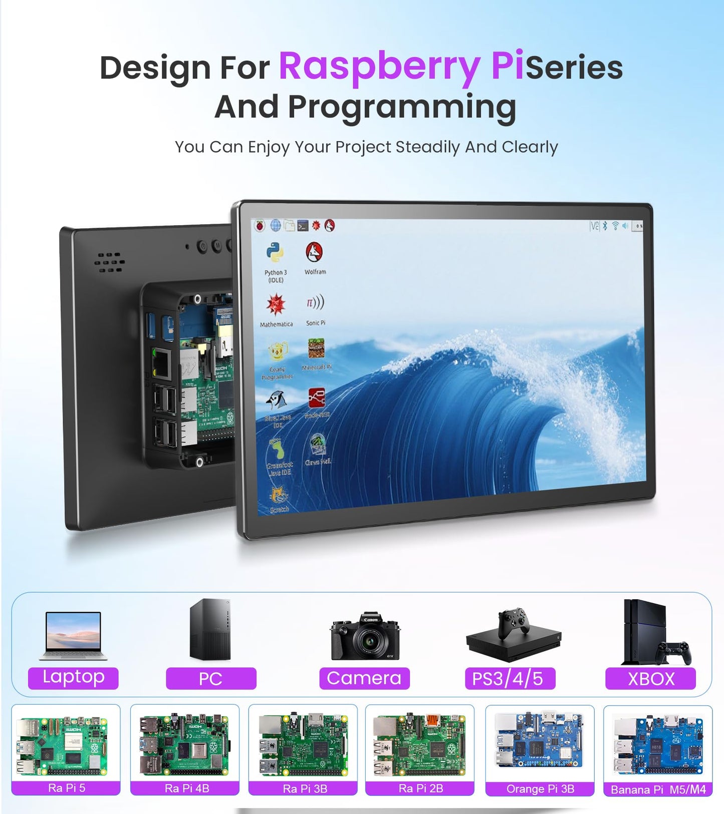 Forzola 10.1 Inch Touchscreen Monitor with case for pi, 1280x800 HD IPS Portable HDMI Touch Screen Display for Raspberry Pi 5/4B/3B+/3B/B+ Jetson Nano Win11/10/8/7 PC Laptop, Dual-Speaker, Fan